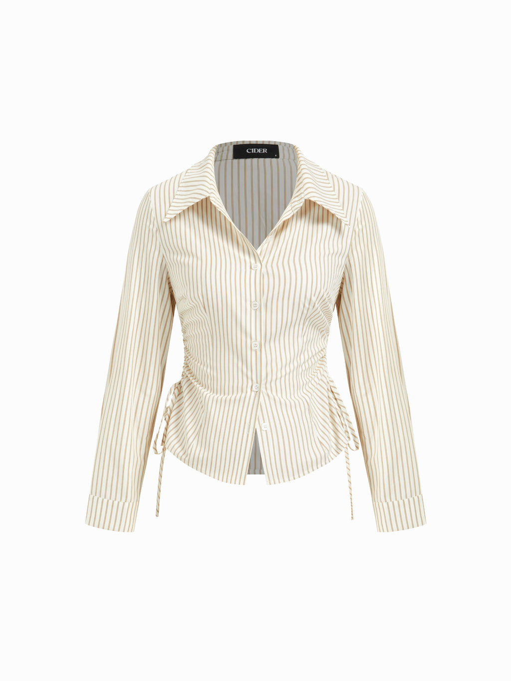 Cotton-blend Striped Collar Long Sleeve Drawstring Side Shirt | S67 - view 11