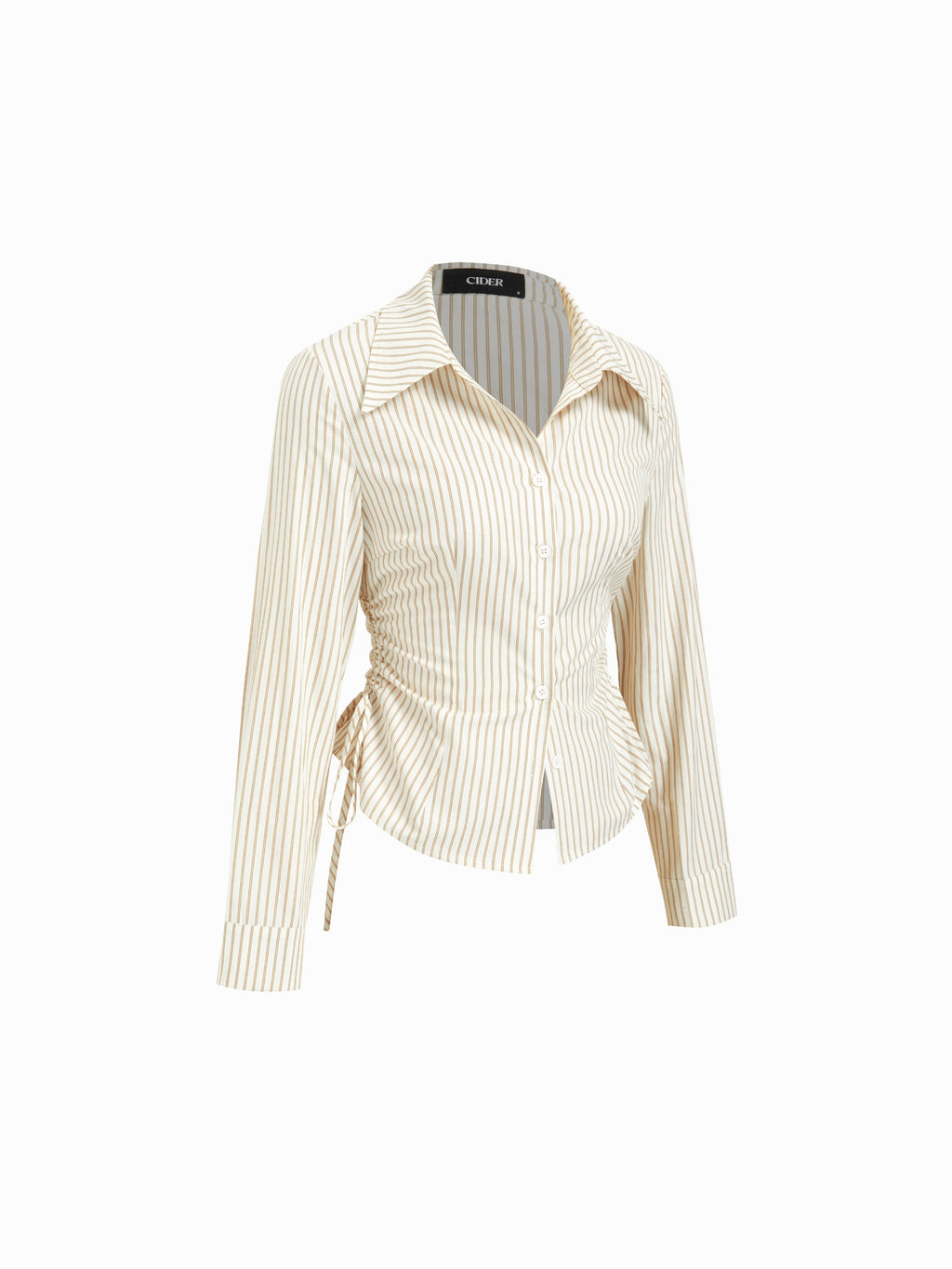 Cotton-blend Striped Collar Long Sleeve Drawstring Side Shirt | S67 - view 12