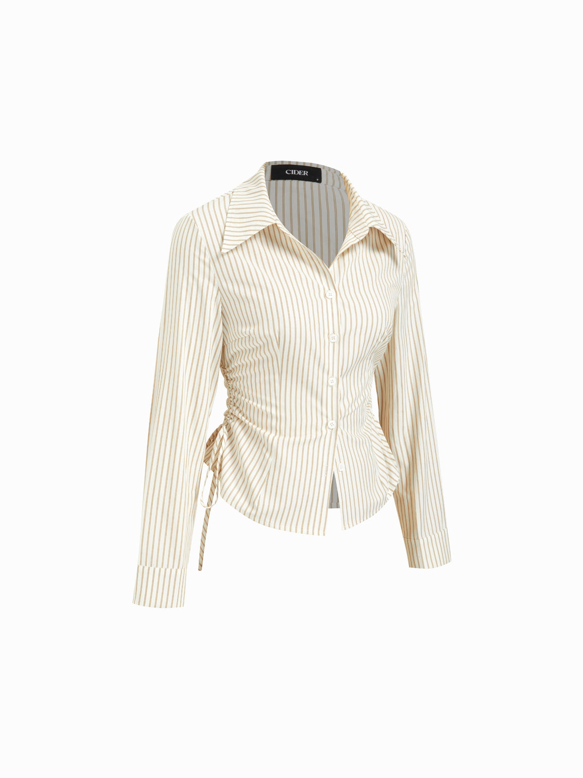 Cotton-blend Striped Collar Long Sleeve Drawstring Side Shirt | S67 - view 12
