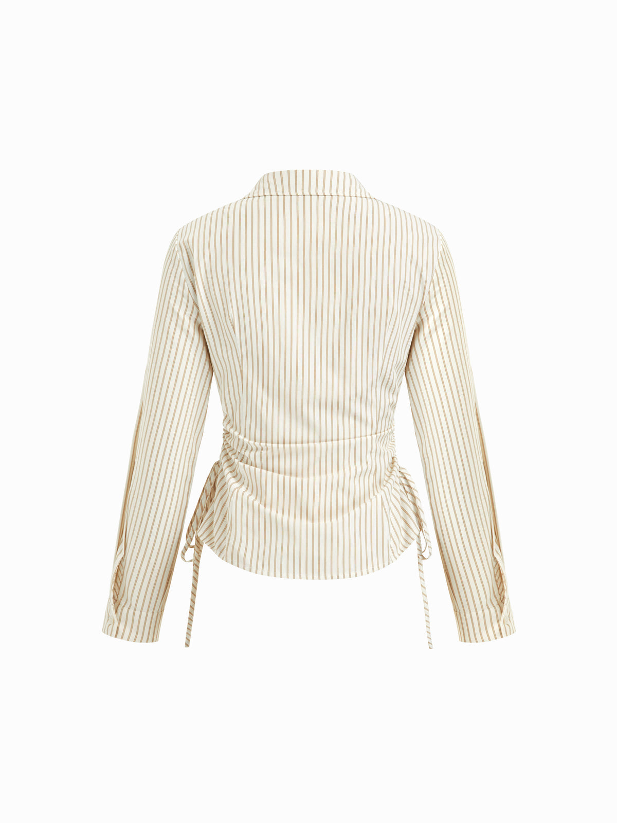 Cotton-blend Striped Collar Long Sleeve Drawstring Side Shirt | S67 - view 17
