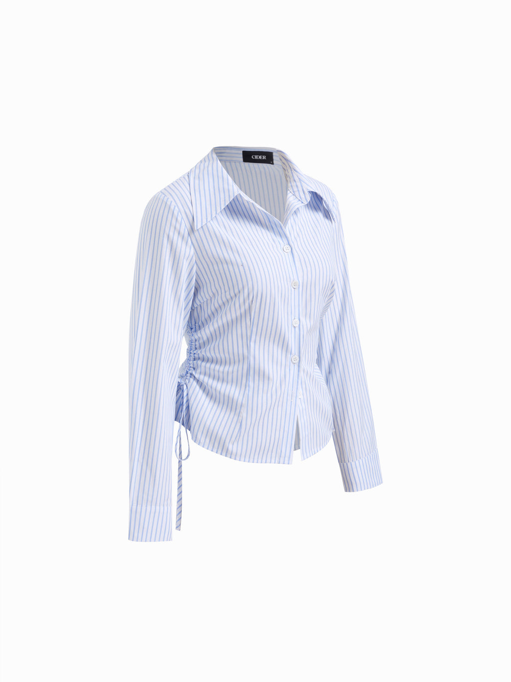 Cotton-blend Striped Collar Long Sleeve Drawstring Side Shirt | S67 - view 9