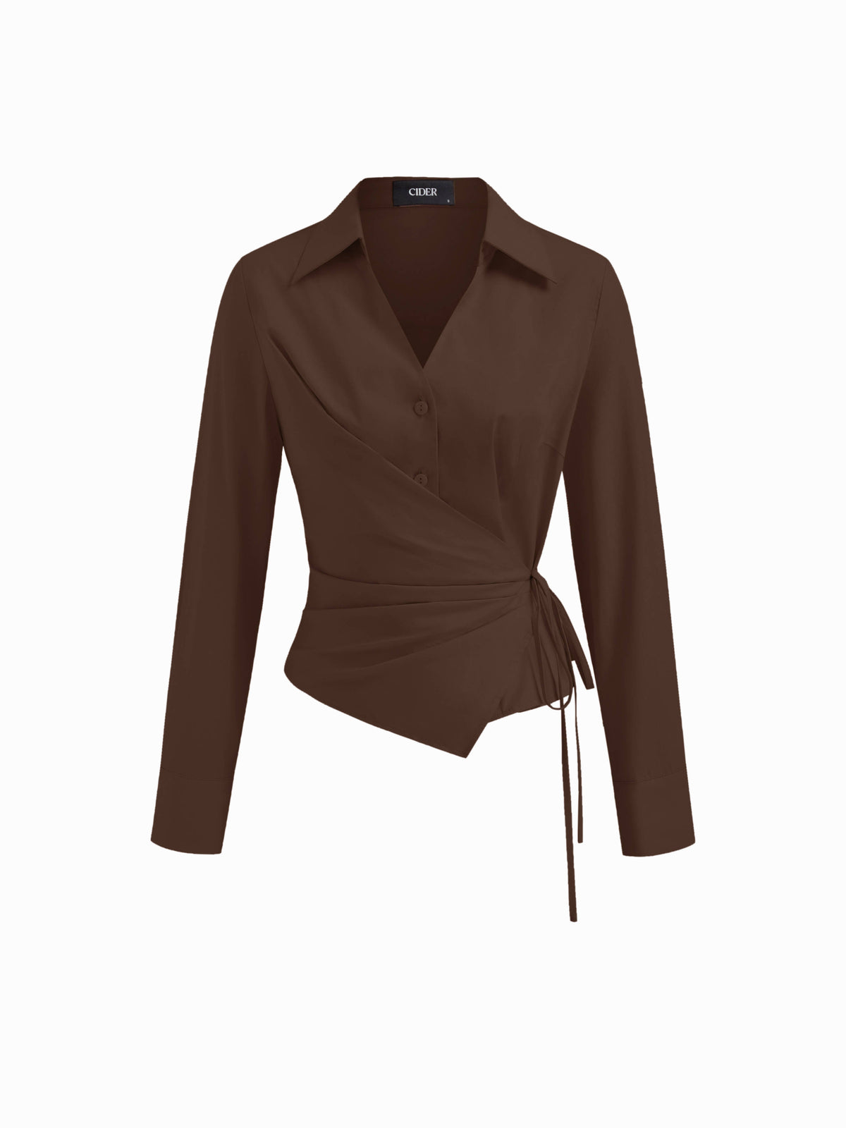 100% Cotton Collar V-neck Long Sleeve Wrap Tie Side Shirt | S67 - view 18