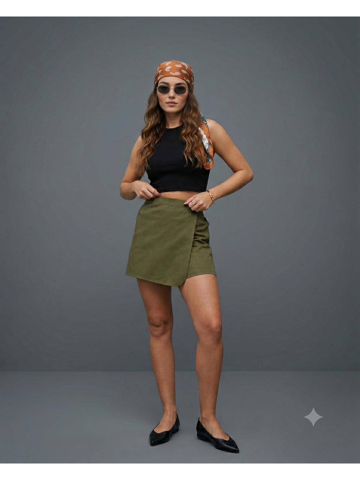 Women Solid Black Pure Cotton Skort | D56 - view 4