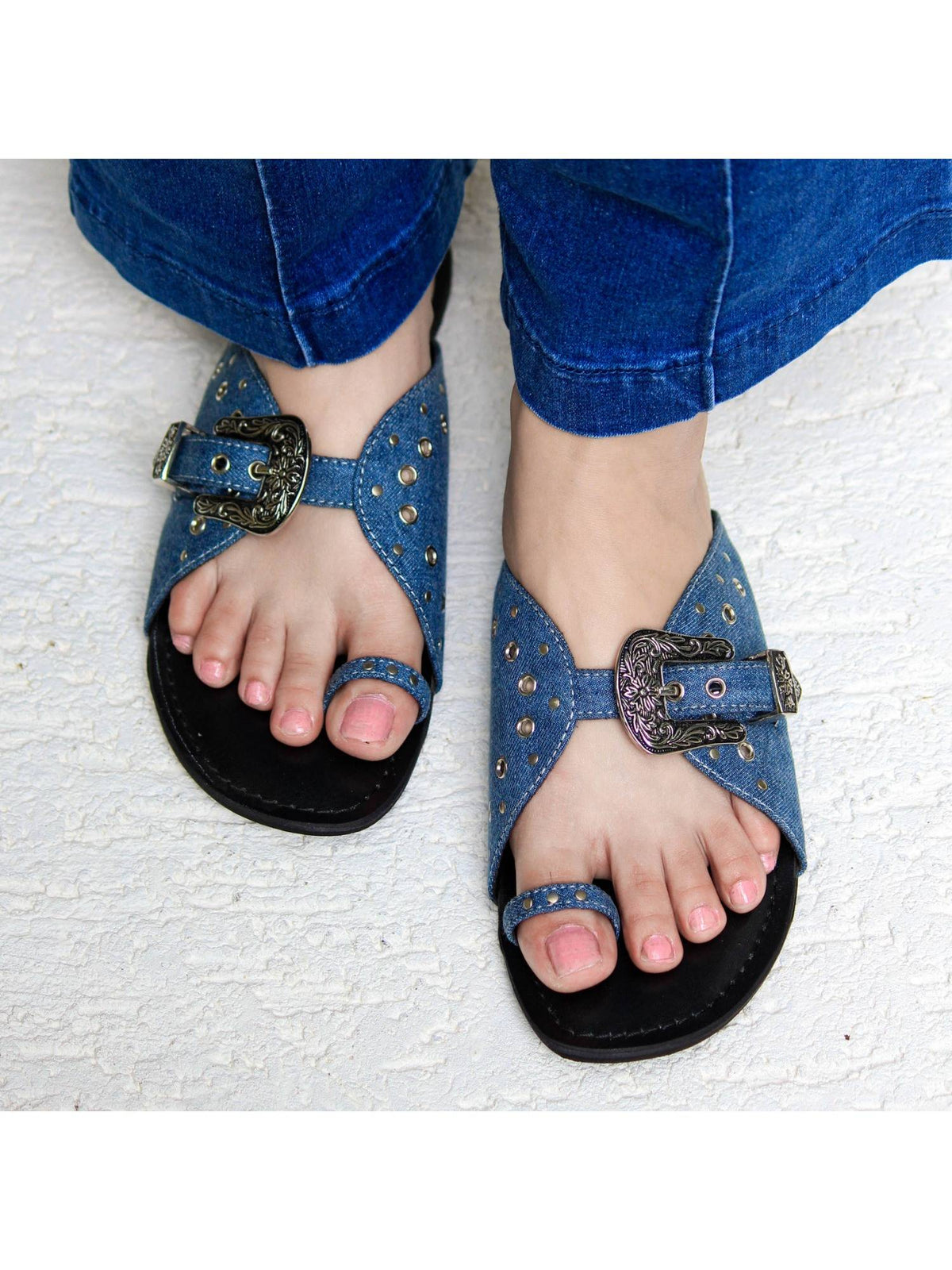 Nadia Solid Denim Flats | F61 - view 1