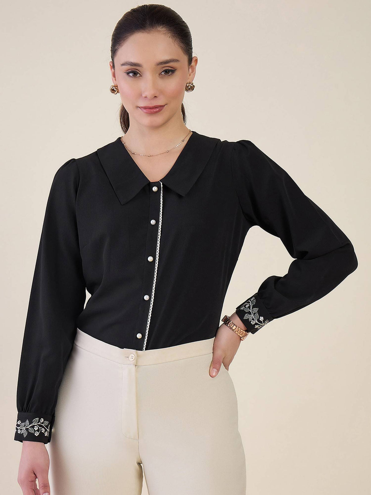 Women Black Polyester Solid Top | S67 - view 2