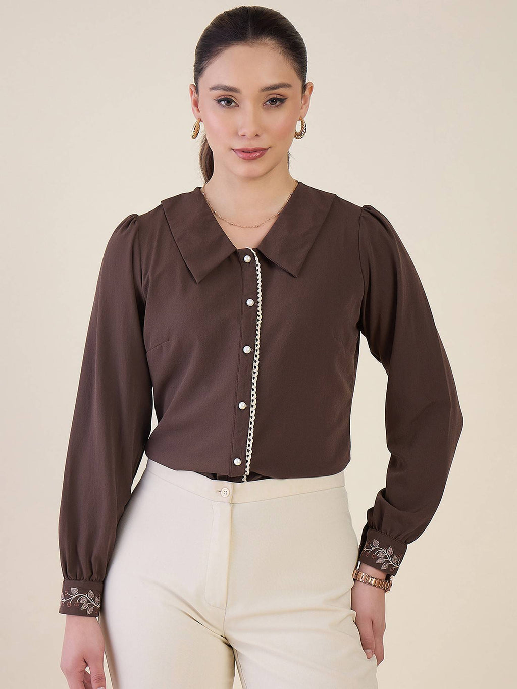 Women Brown Polyester Solid Top | S67 - view 2