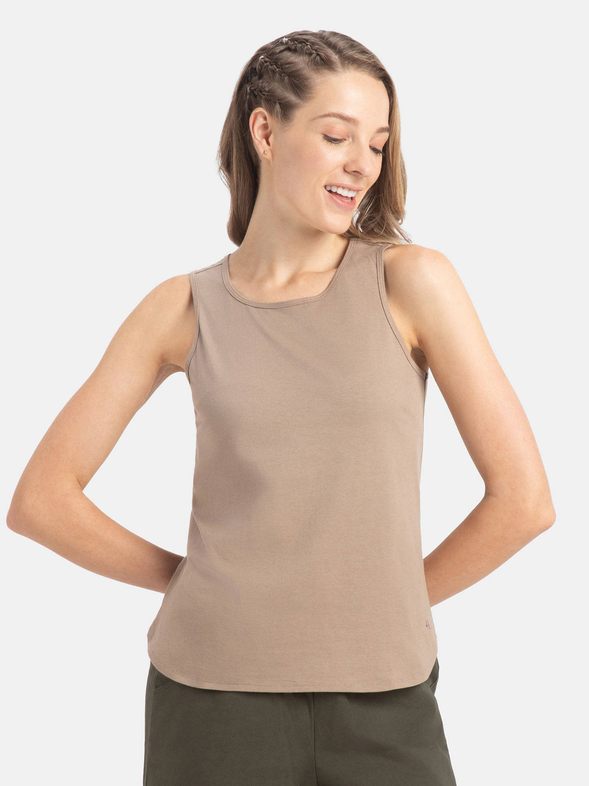 AW77 Women Super Combed Cotton Rich Solid Tank Top - Desert Taupe | TT98 - view 1