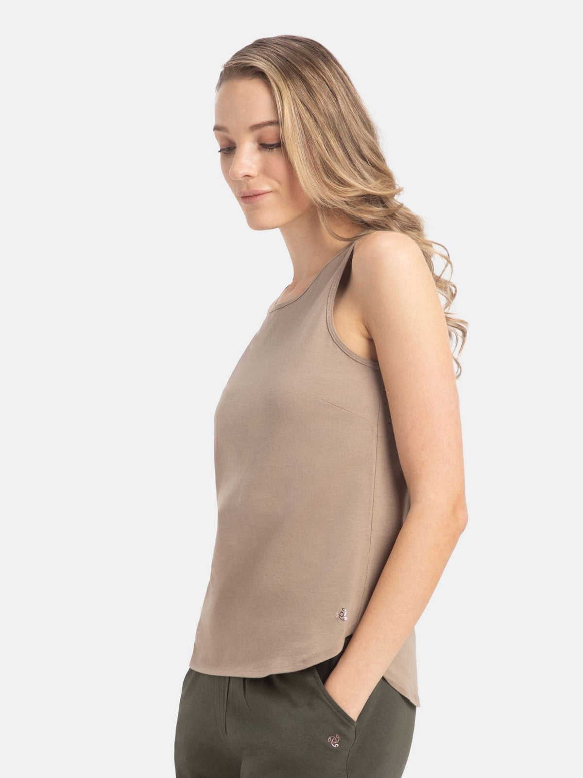 AW77 Women Super Combed Cotton Rich Solid Tank Top - Desert Taupe | TT98 - view 2