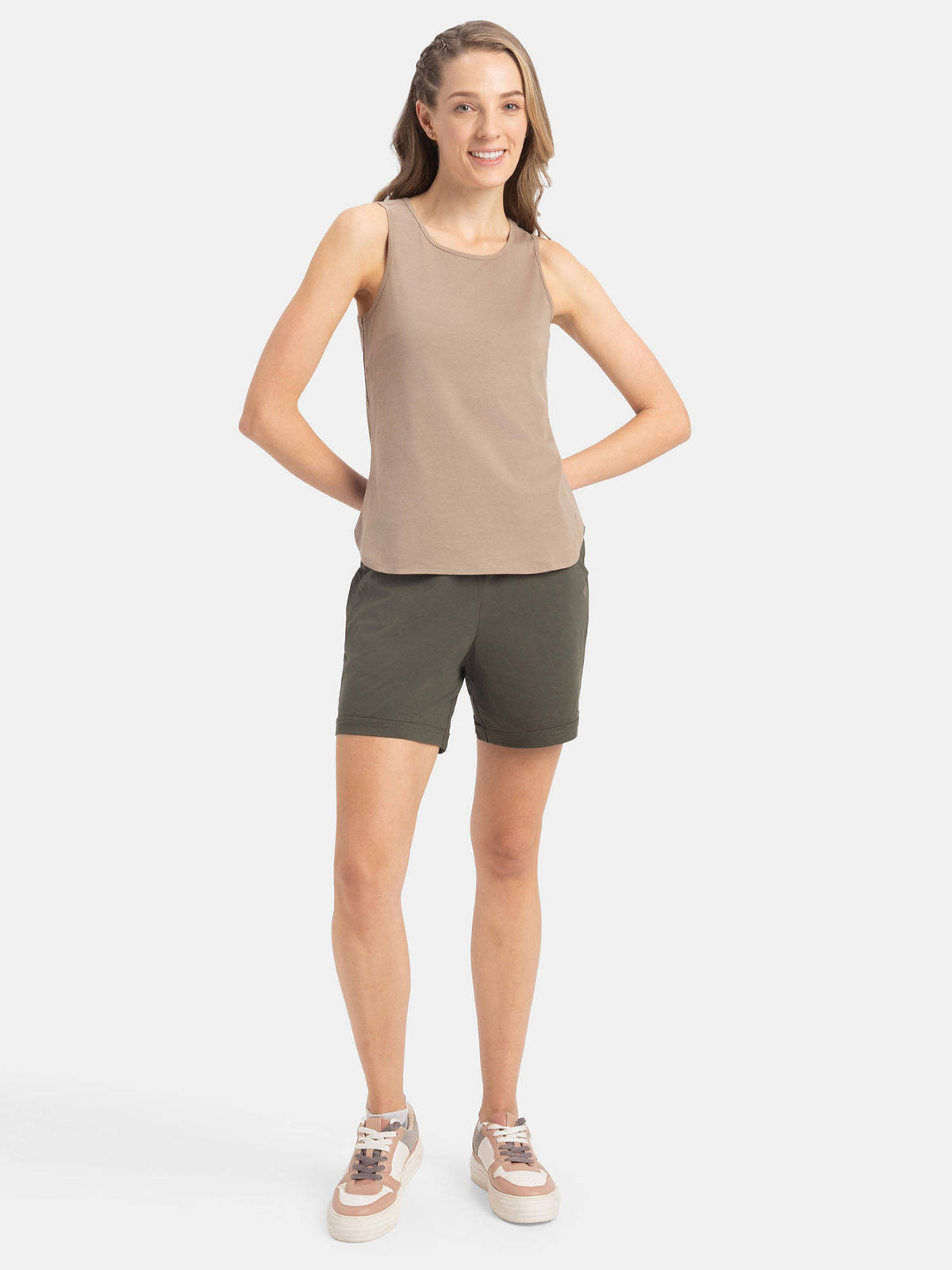 AW77 Women Super Combed Cotton Rich Solid Tank Top - Desert Taupe | TT98 - view 4