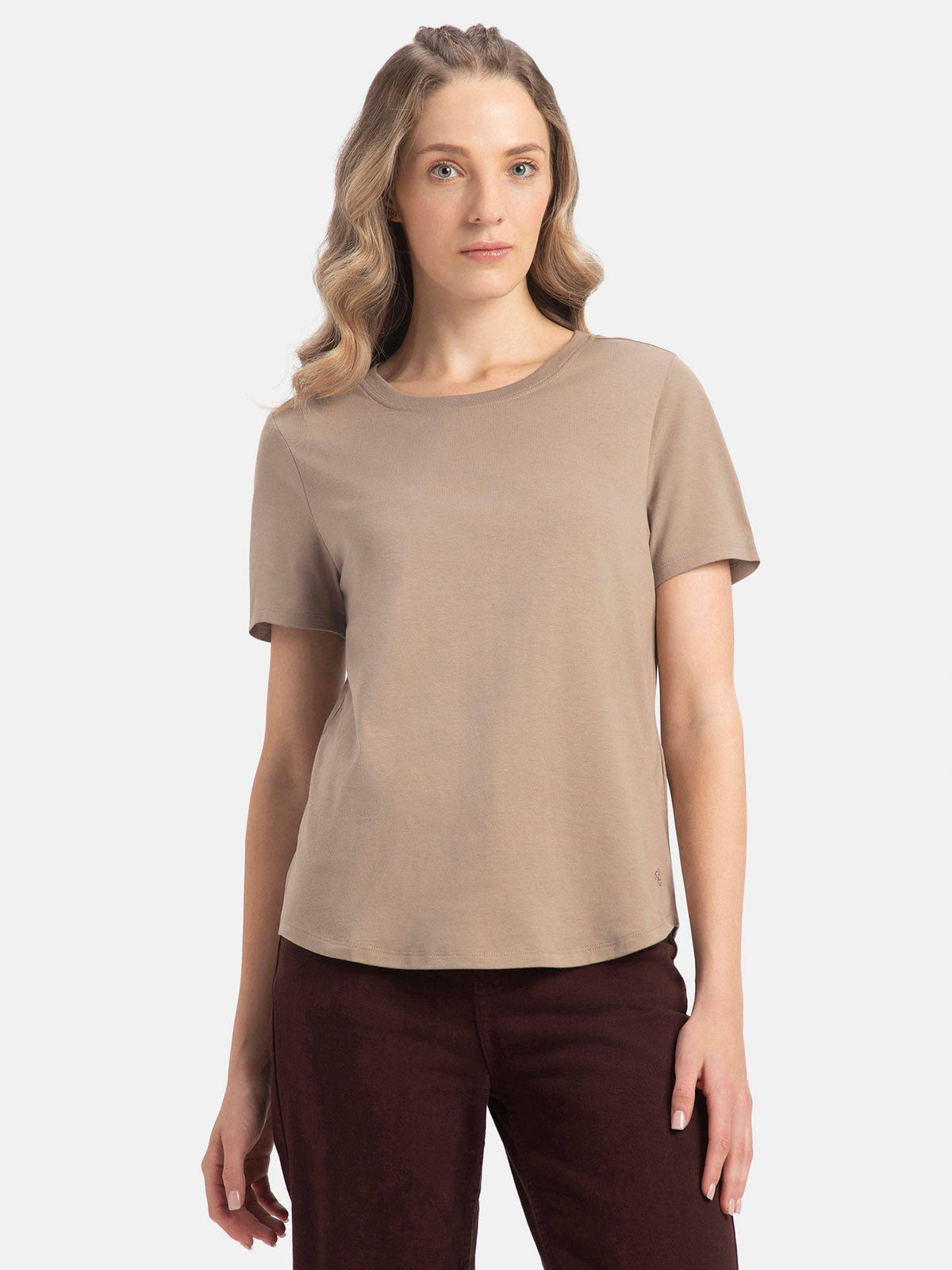 AW88 Women Cotton Rich Relaxed Fit Curved Hem Styled T-Shirt - Wild Ginger | TS56 - view 51