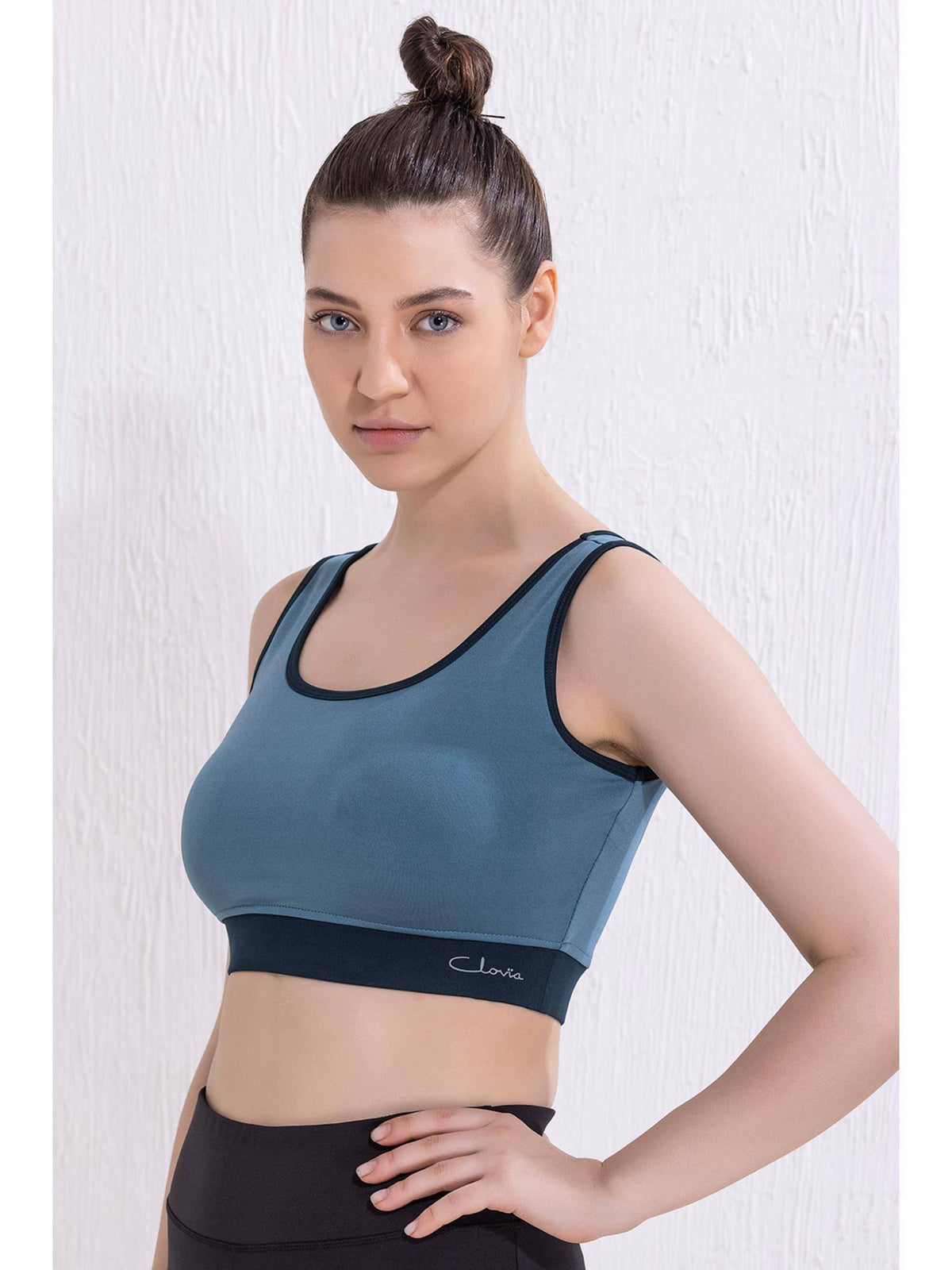 Medium Impact Padded Wirefree Sports Bra - Blue | sb09 - view 2