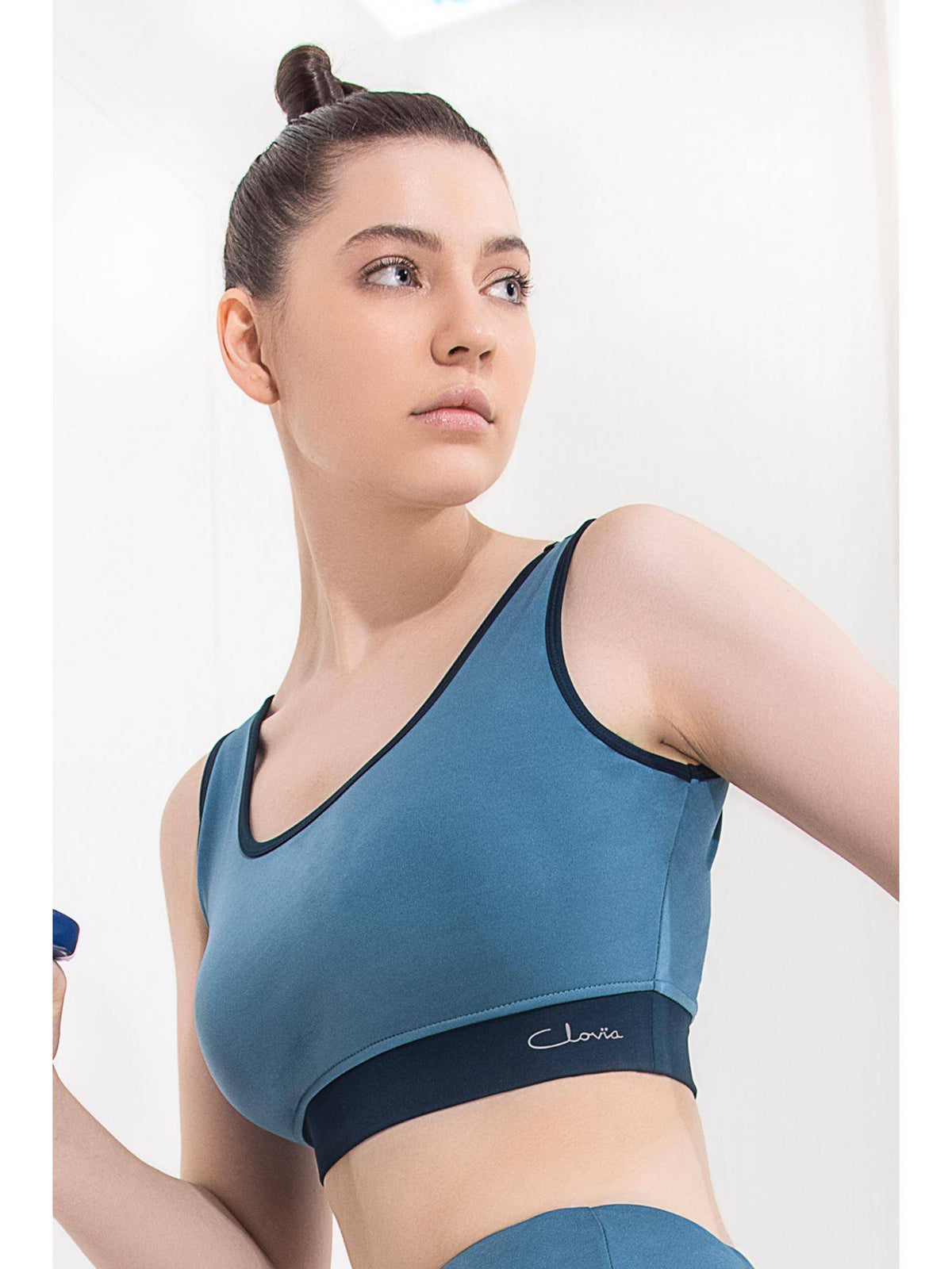 Medium Impact Padded Wirefree Sports Bra - Blue | sb09 - view 3