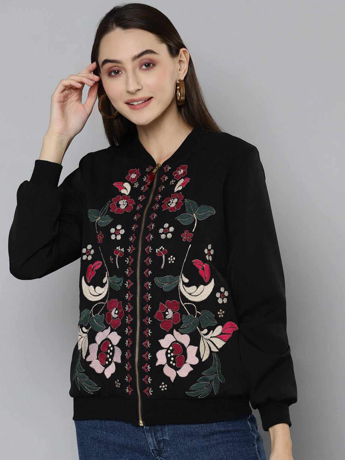 Black Embroidered Bomber Jacket | JC78 - view 1