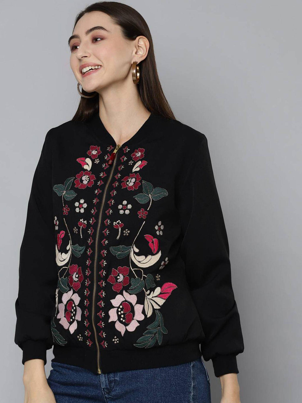 Black Embroidered Bomber Jacket | JC78 - view 5