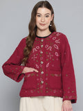 Quilted Maroon Embroidered Jacket | JC78 - view 1