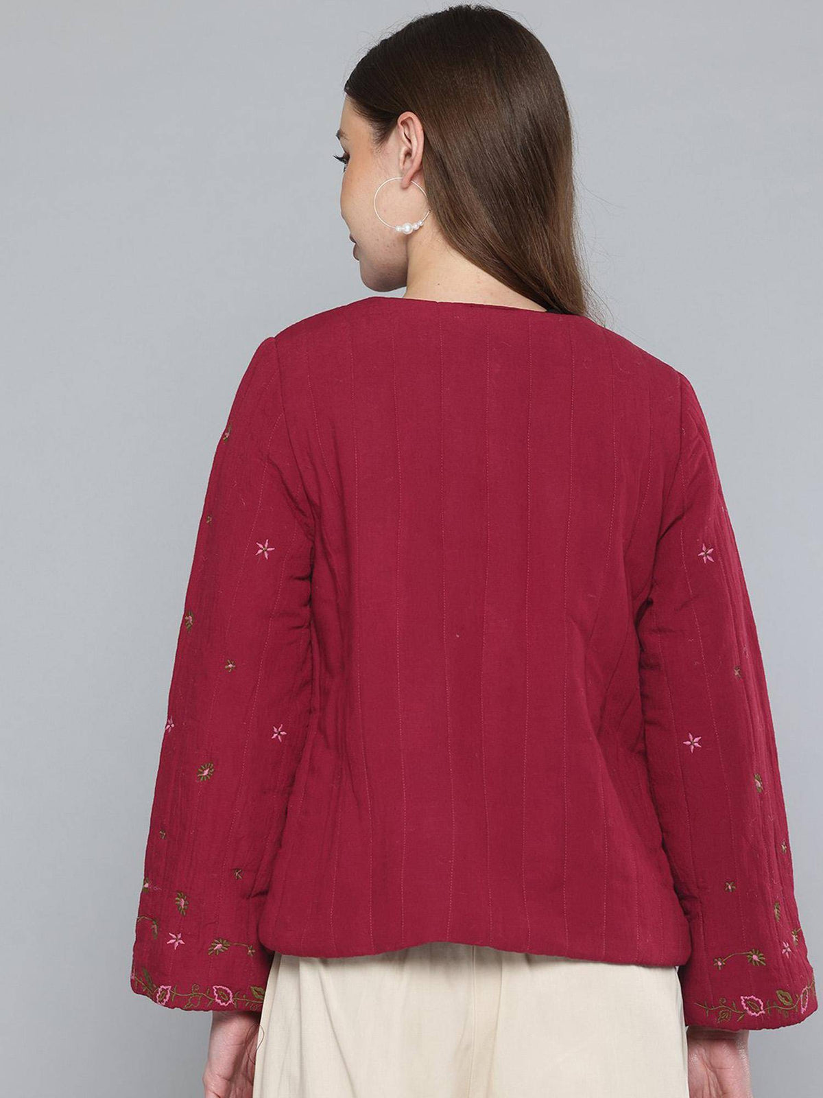 Quilted Maroon Embroidered Jacket | JC78 - view 2