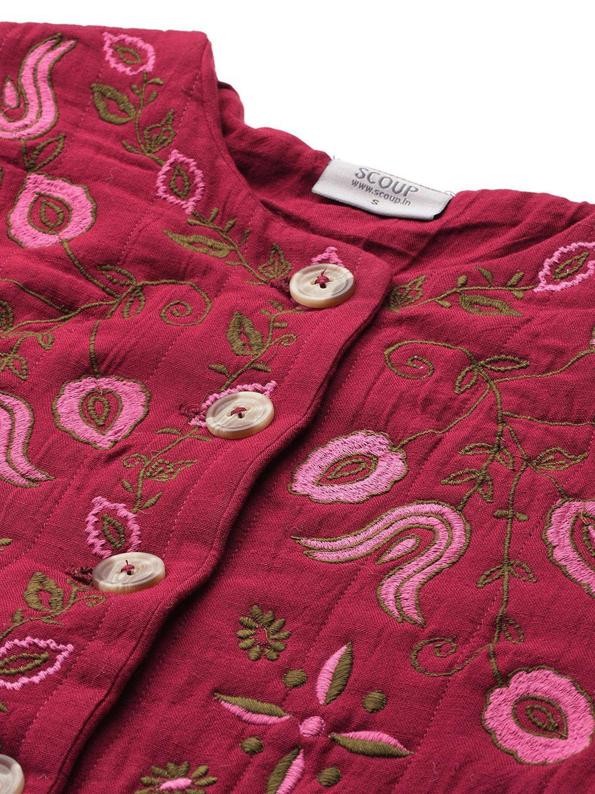 Quilted Maroon Embroidered Jacket | JC78 - view 3