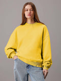 Beige Women's Fleece Sweatshirt Solid Pattern with Classic Round Neck | HD56 - view 17