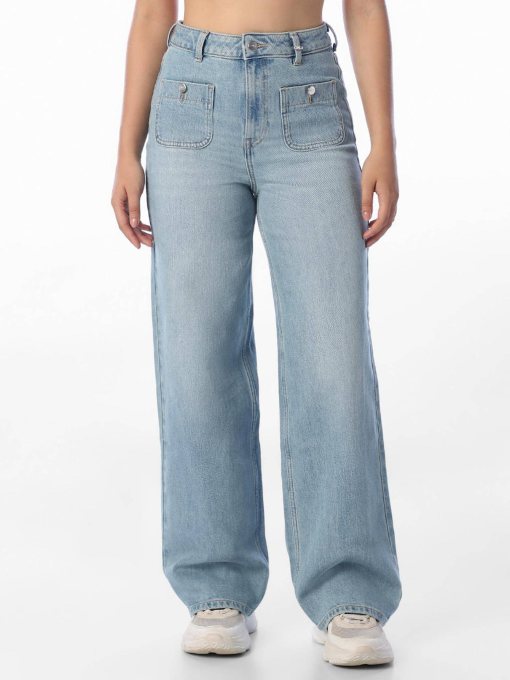 Womens Solid Wide Leg Blue Jeans | WL90 - view 1
