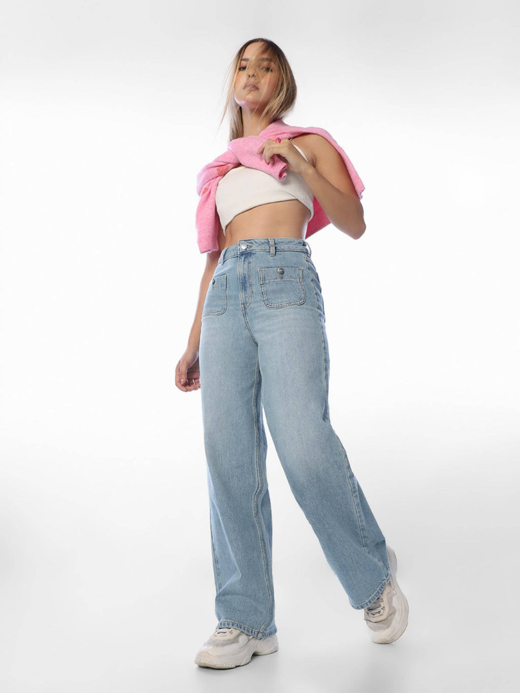 Womens Solid Wide Leg Blue Jeans | WL90 - view 2