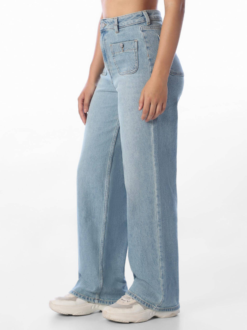 Womens Solid Wide Leg Blue Jeans | WL90 - view 4