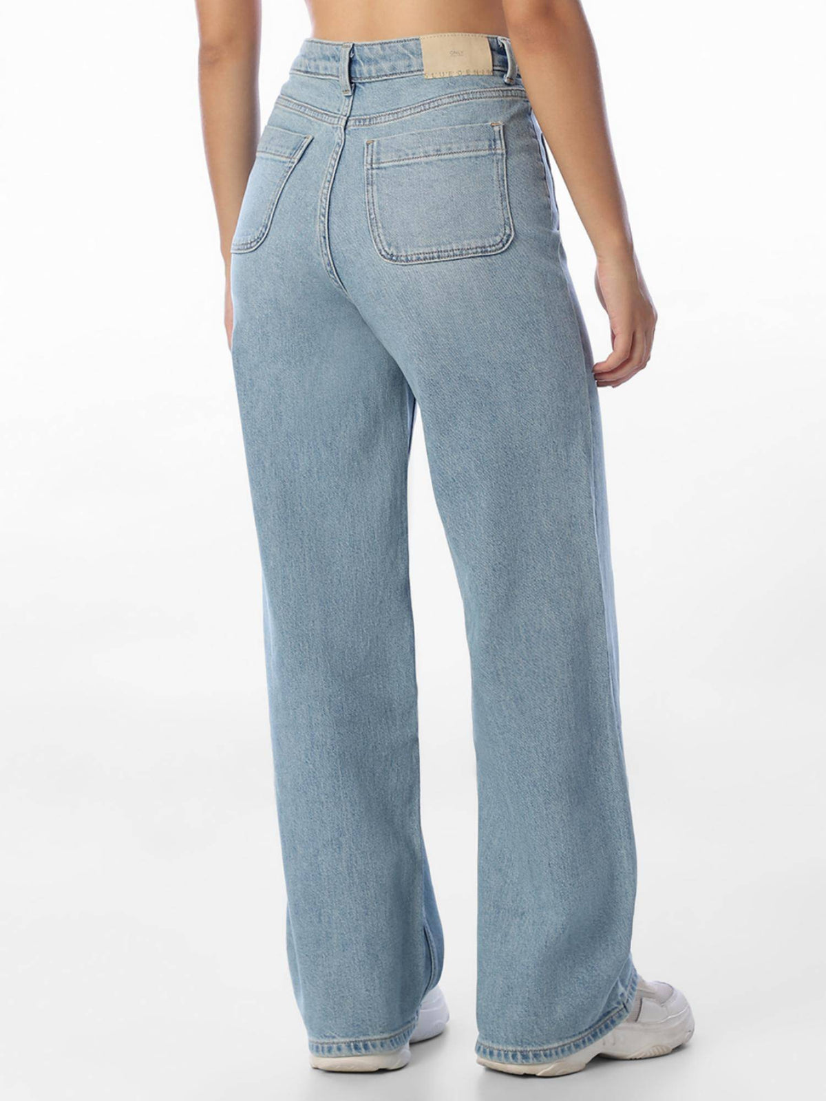 Womens Solid Wide Leg Blue Jeans | WL90 - view 5