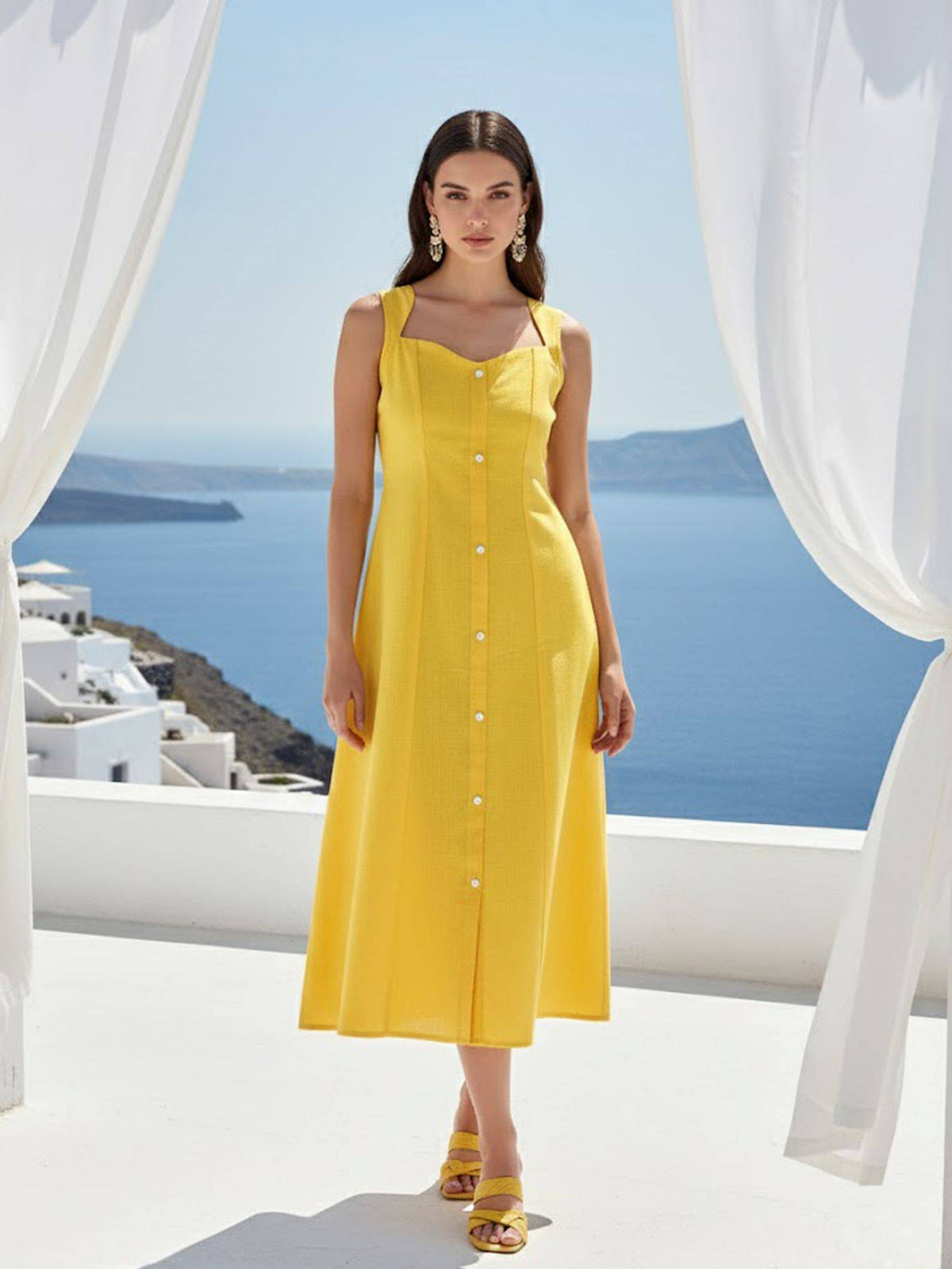 Women Shirt Style Midi Sleeveless Square Solid Dress | D56 - view 8