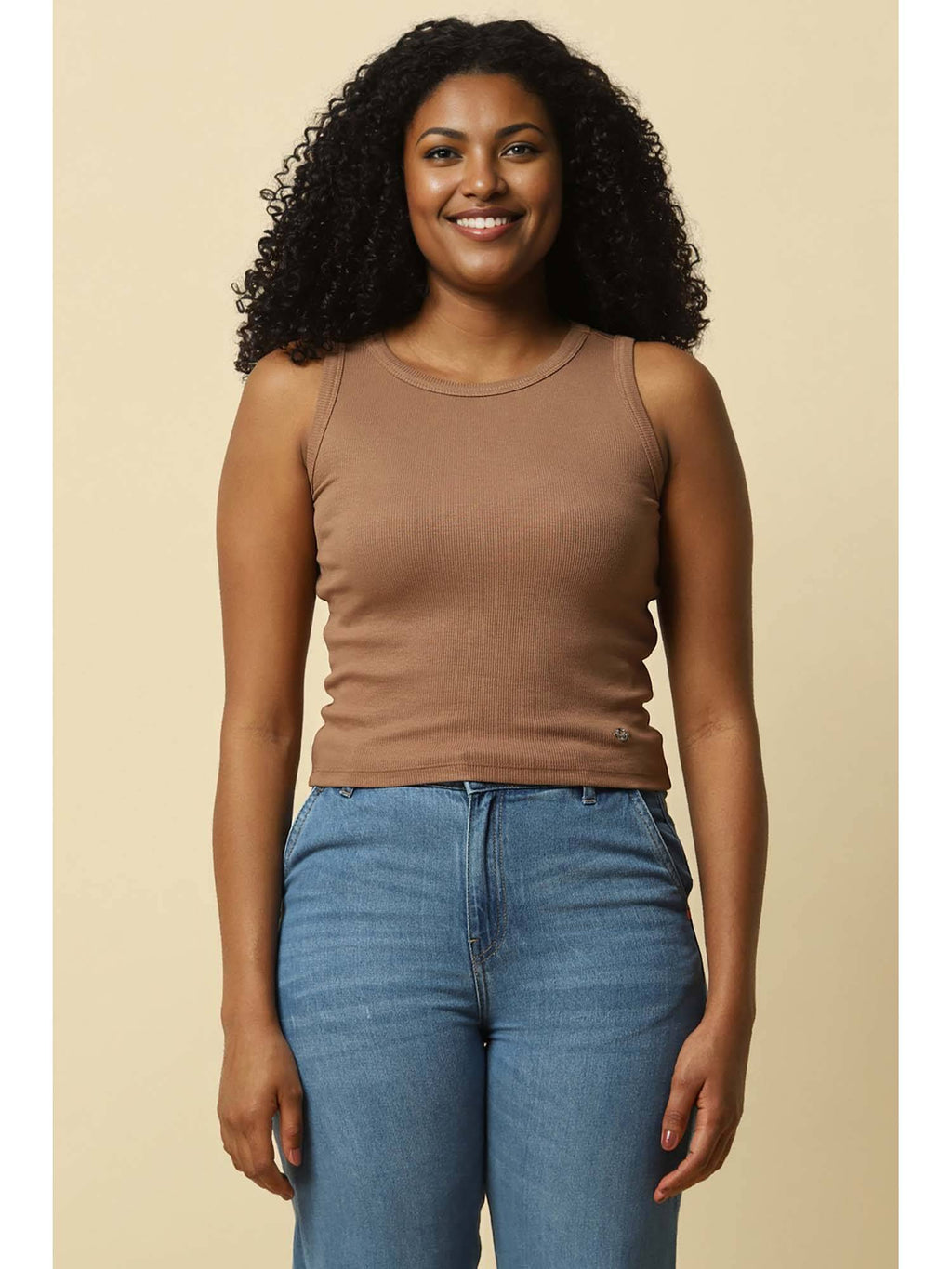 Women Tan Solid Casual Tank Top | TT98 - view 1