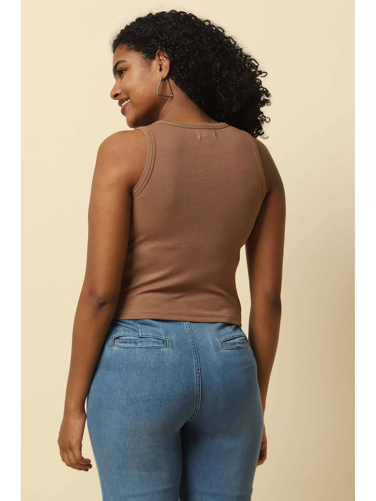 Women Tan Solid Casual Tank Top | TT98 - view 3