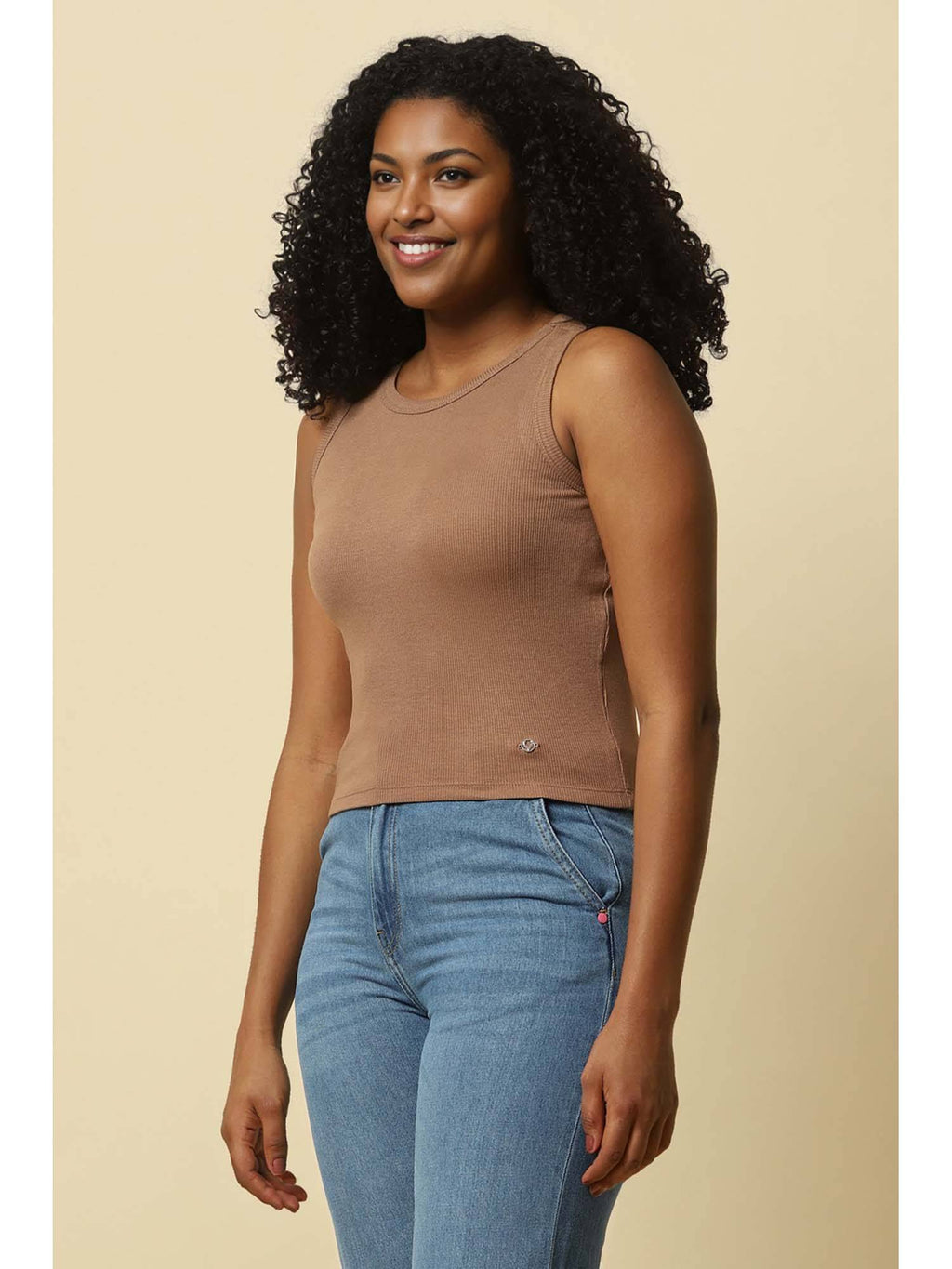 Women Tan Solid Casual Tank Top | TT98 - view 4