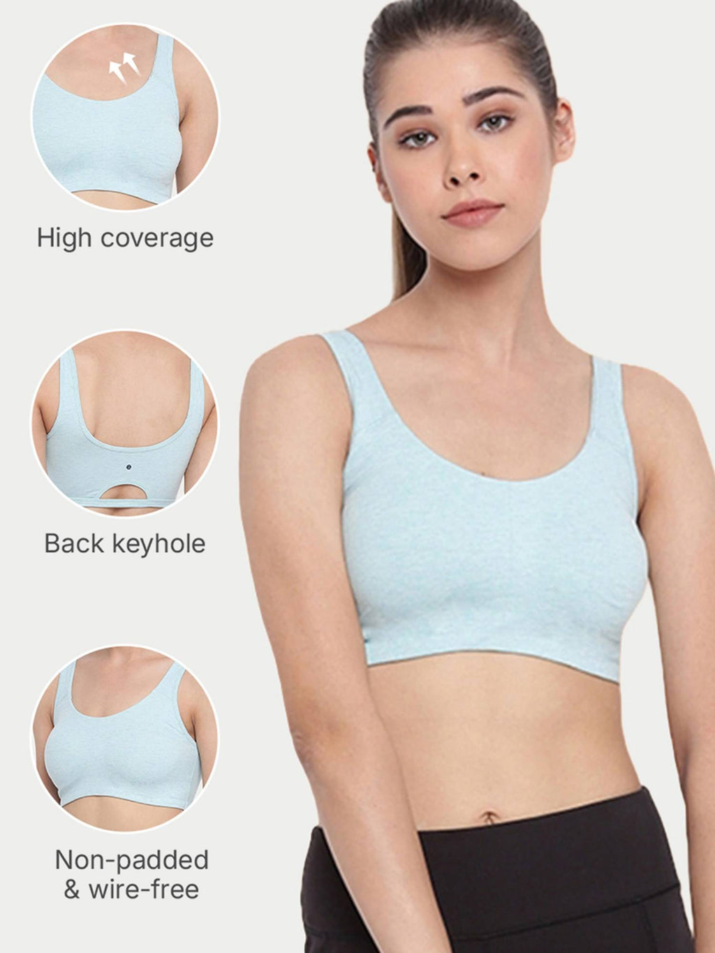 SB06 Low Impact Cotton Sports Non-Padded & Wirefree Bra - Blue | sb09 - view 3