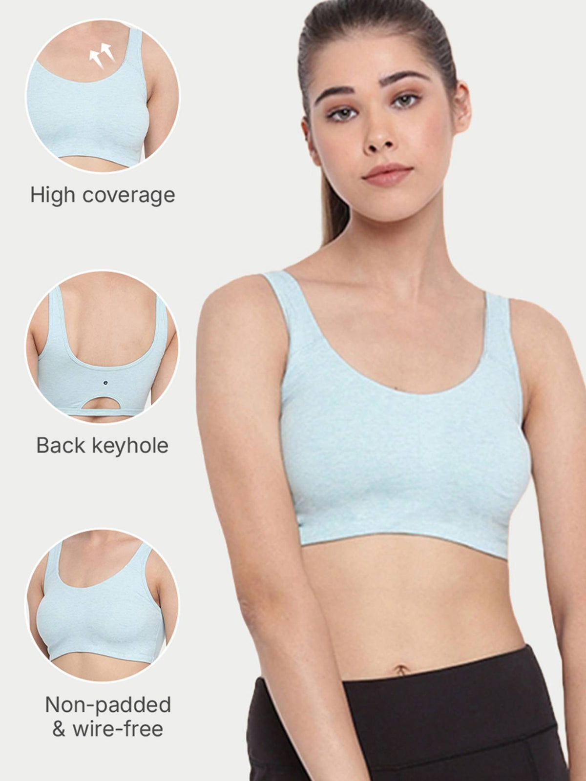 SB06 Low Impact Cotton Sports Non-Padded & Wirefree Bra - Blue | sb09 - view 3