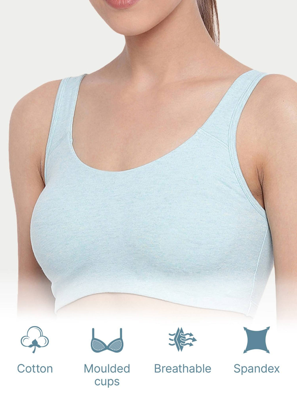 SB06 Low Impact Cotton Sports Non-Padded & Wirefree Bra - Blue | sb09 - view 4