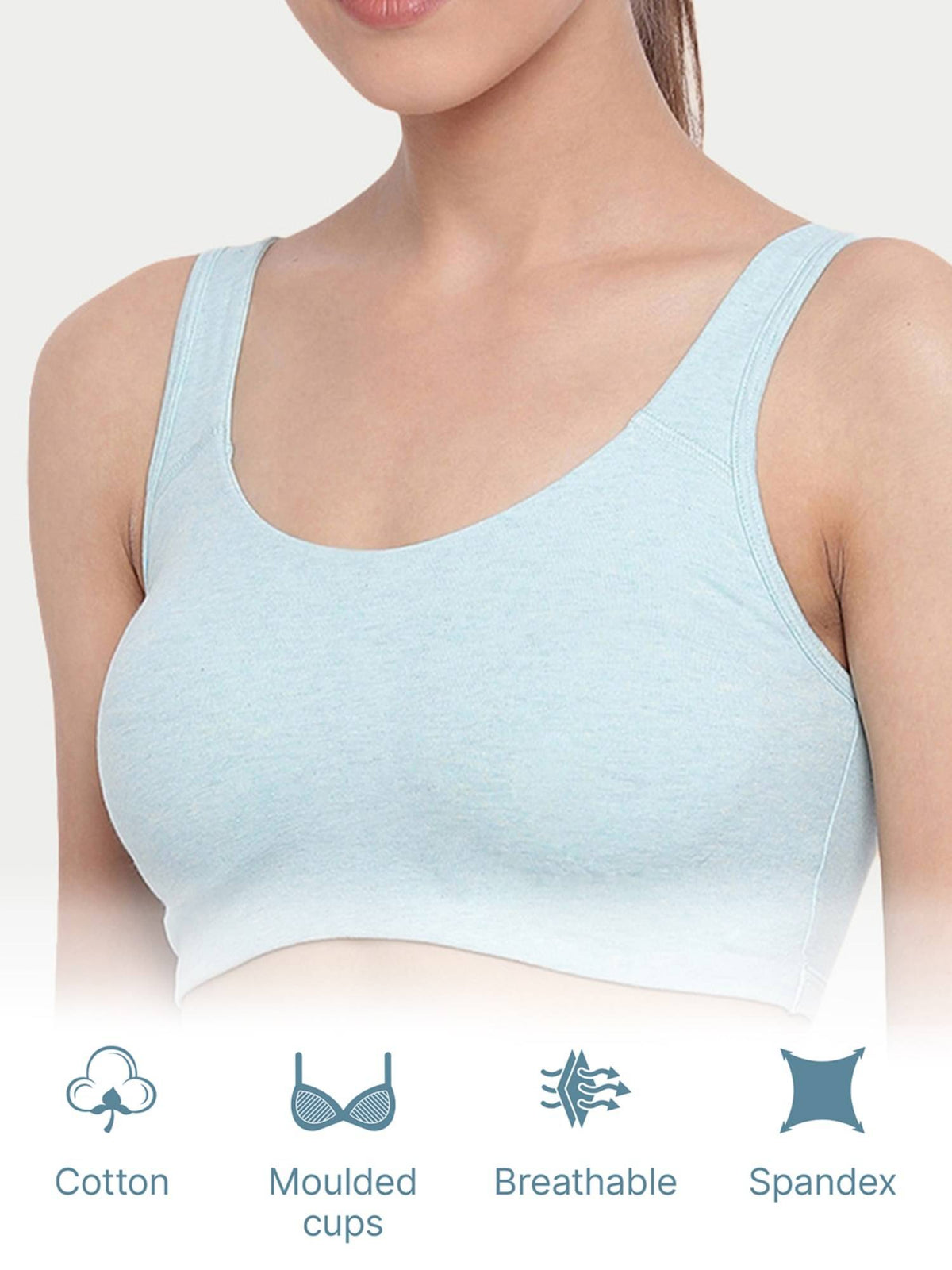 SB06 Low Impact Cotton Sports Non-Padded & Wirefree Bra - Blue | sb09 - view 4