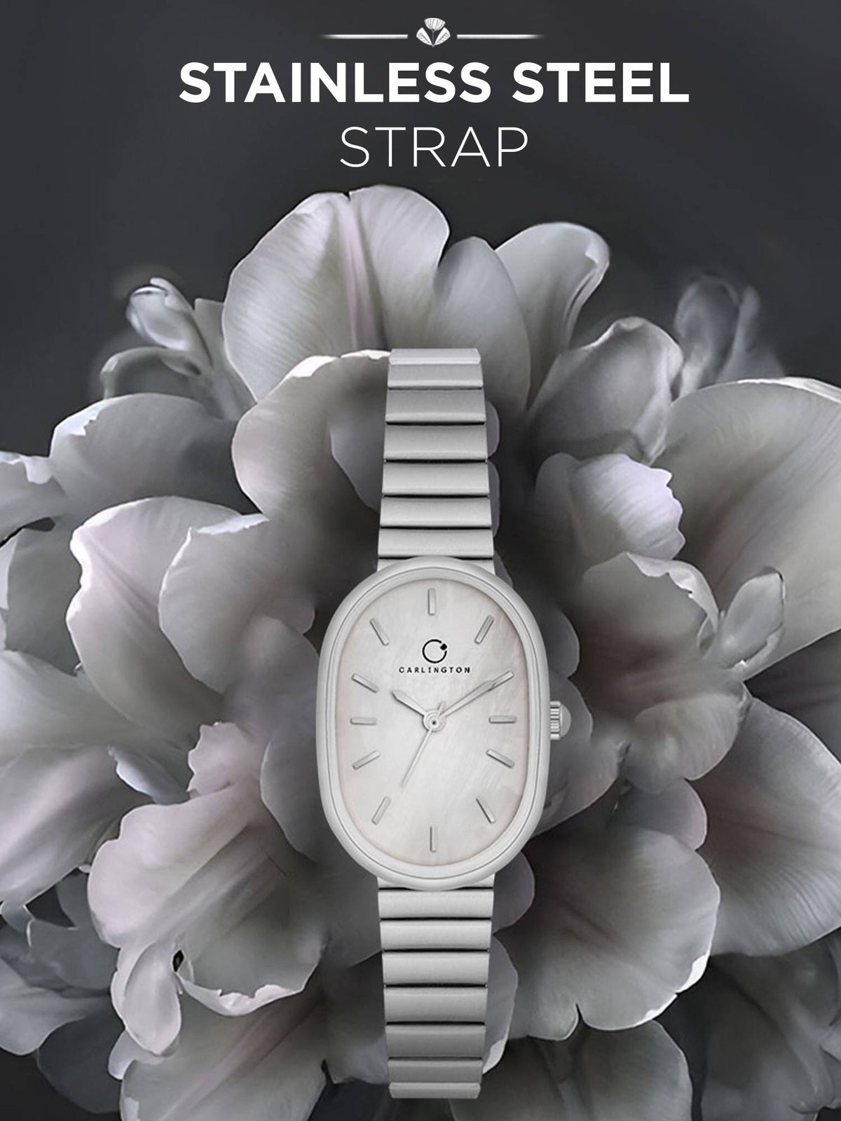 Women Silver Stainless Steel Oval Dial Watch (Iconic 203Silver) | W92 - view 2