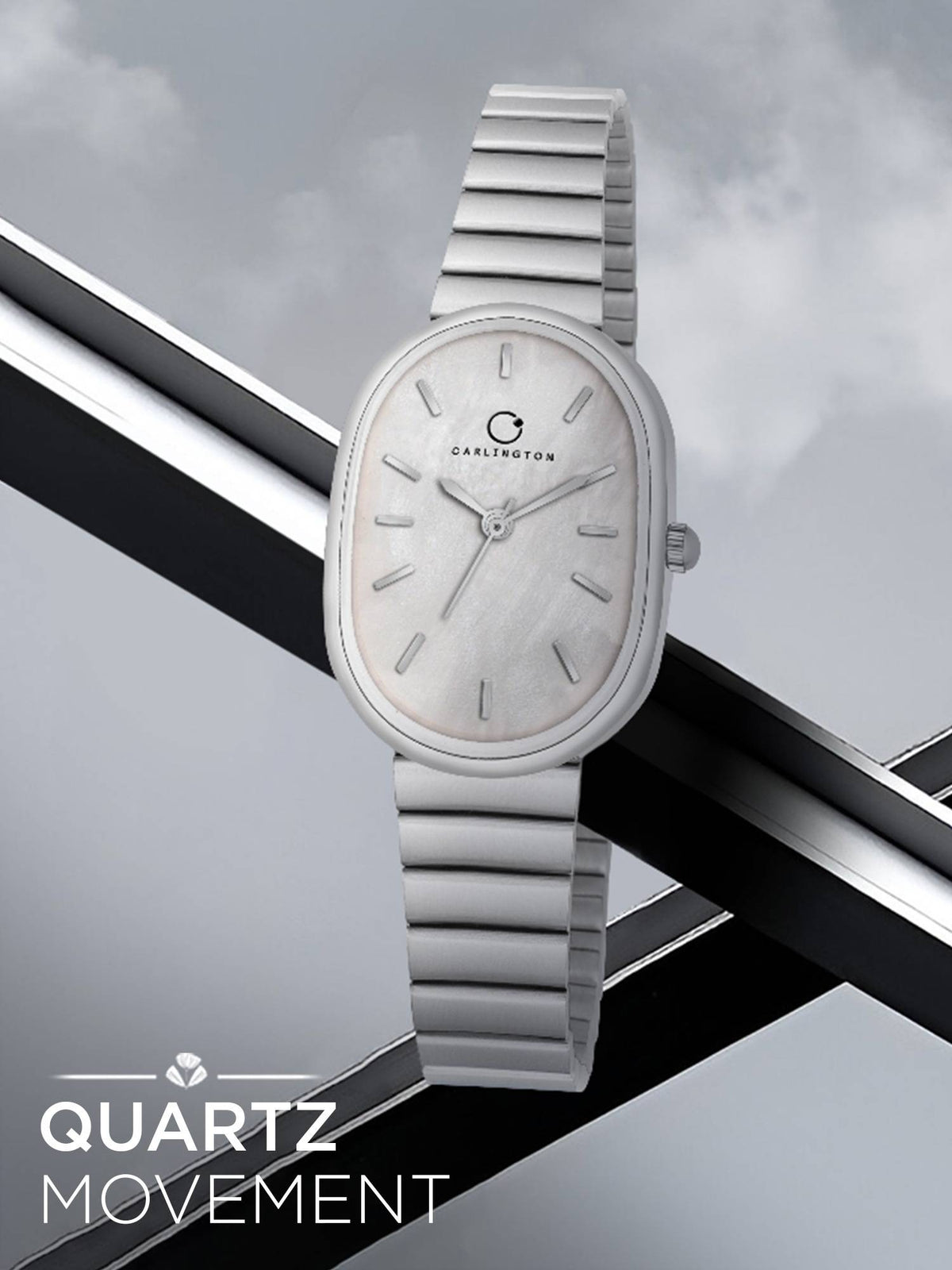 Women Silver Stainless Steel Oval Dial Watch (Iconic 203Silver) | W92 - view 3