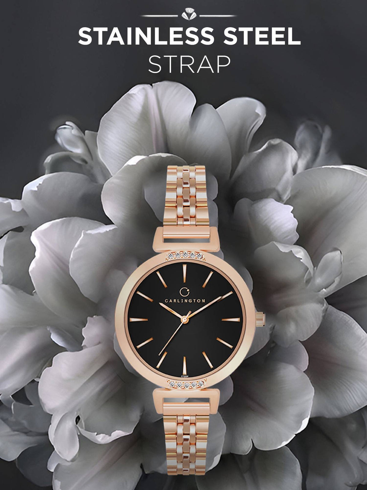 Women Rose Gold Stainless Steel Round Dial Watch (Iconic 2034 Roseblack) | W92 - view 2