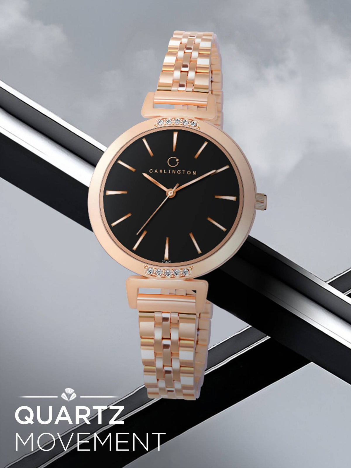 Women Rose Gold Stainless Steel Round Dial Watch (Iconic 2034 Roseblack) | W92 - view 3