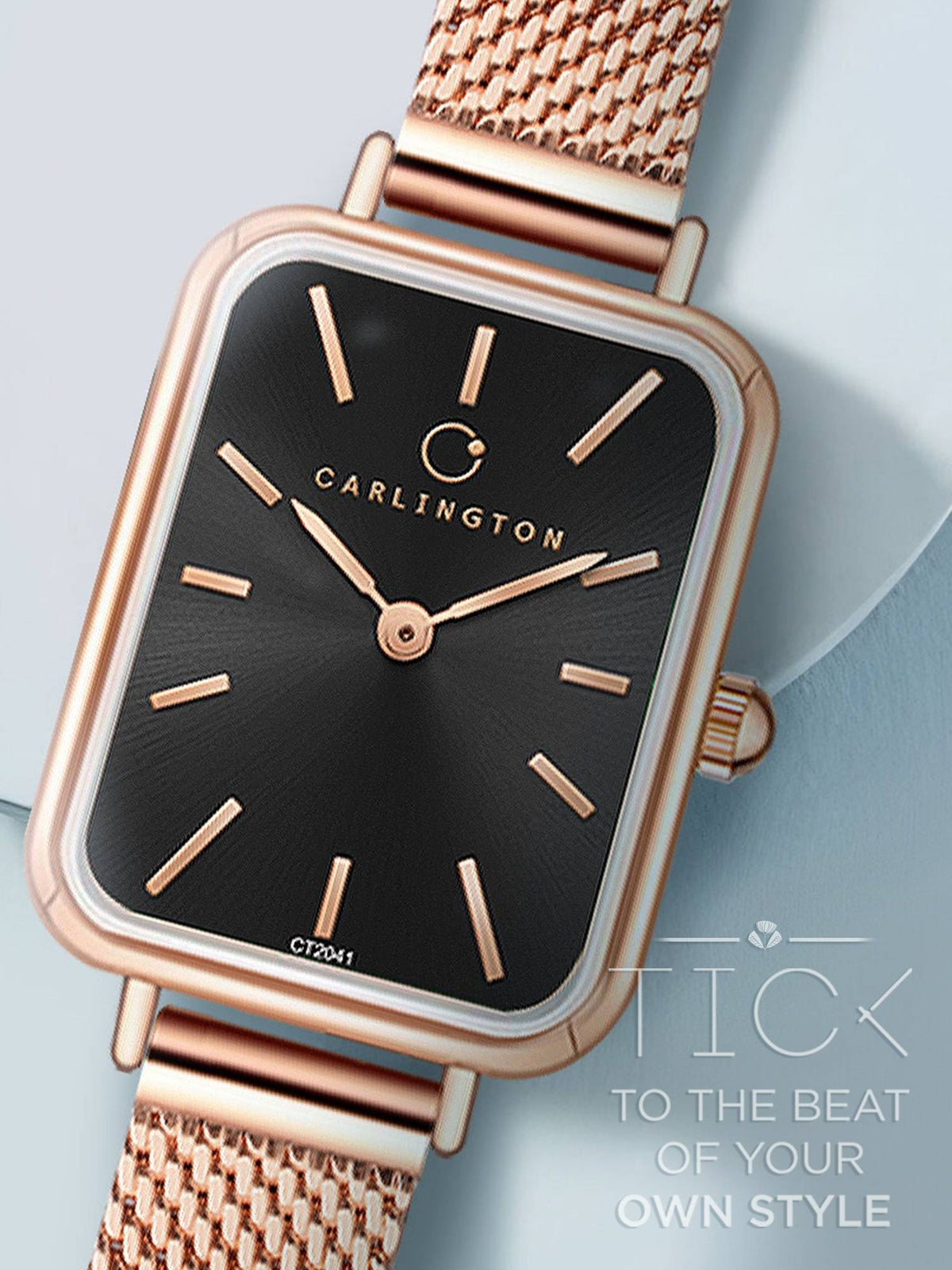 Women Rose Gold Stainless Steel Rectangular Dial Watch (Iconic 204Rosegreen) | W92 - view 5
