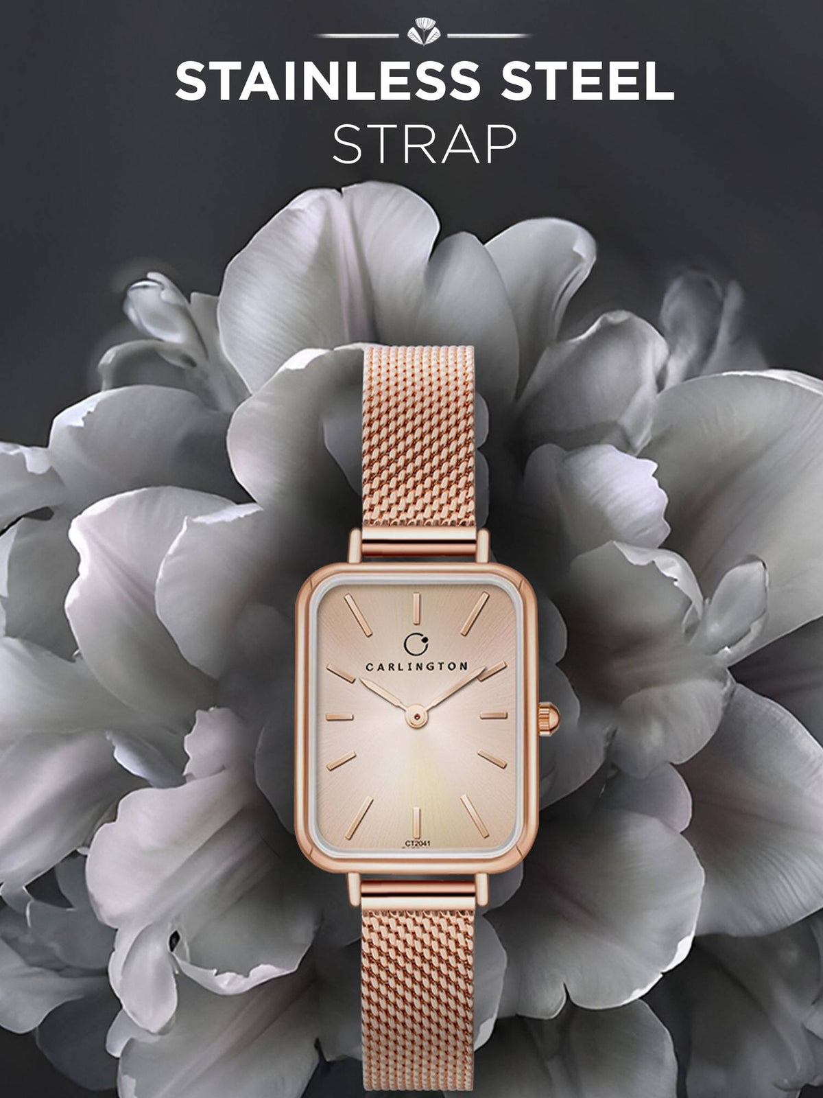 Women Rose Gold Stainless Steel Rectangular Dial Watch (Iconic 204Rosegold) | W92 - view 2