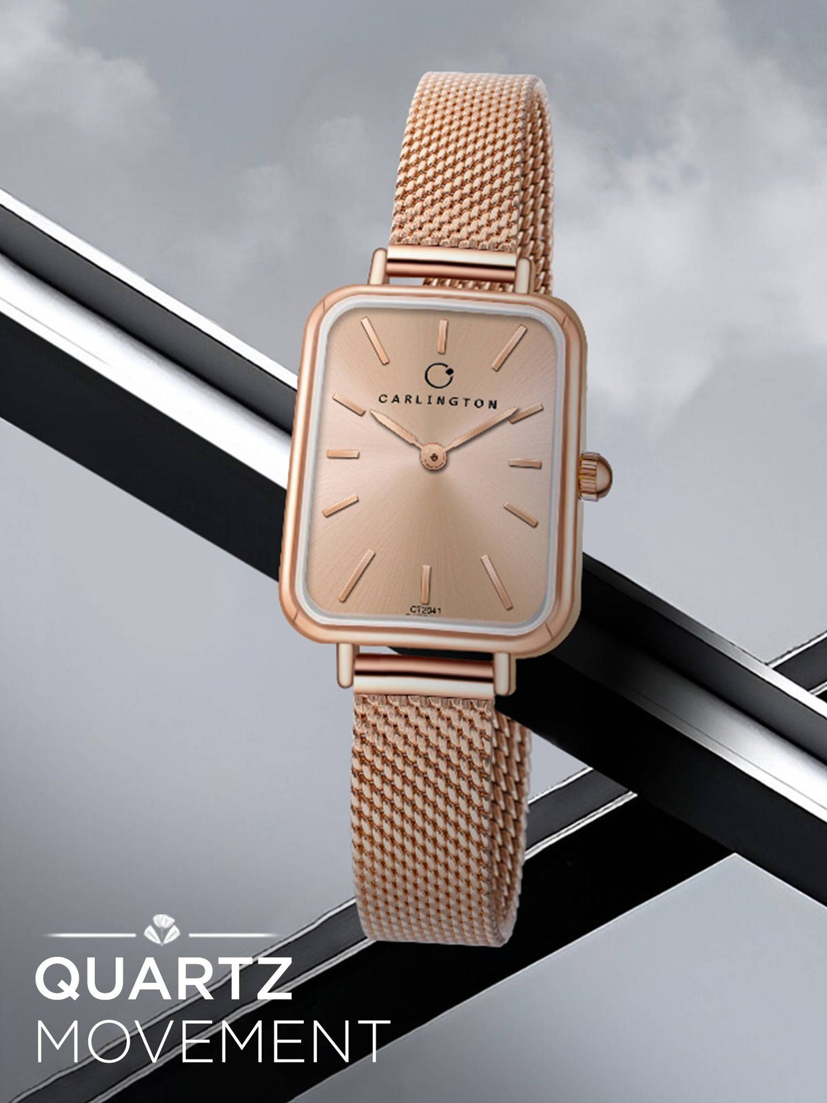 Women Rose Gold Stainless Steel Rectangular Dial Watch (Iconic 204Rosegold) | W92 - view 3