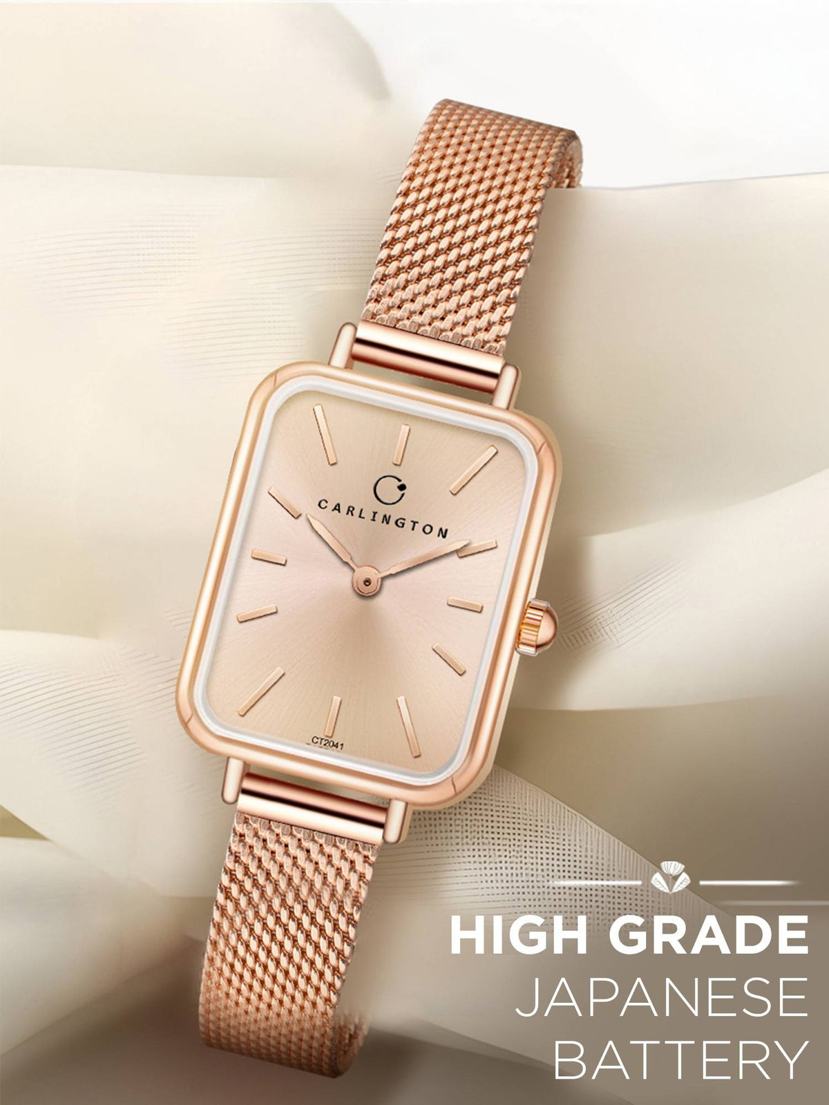 Women Rose Gold Stainless Steel Rectangular Dial Watch (Iconic 204Rosegold) | W92 - view 4