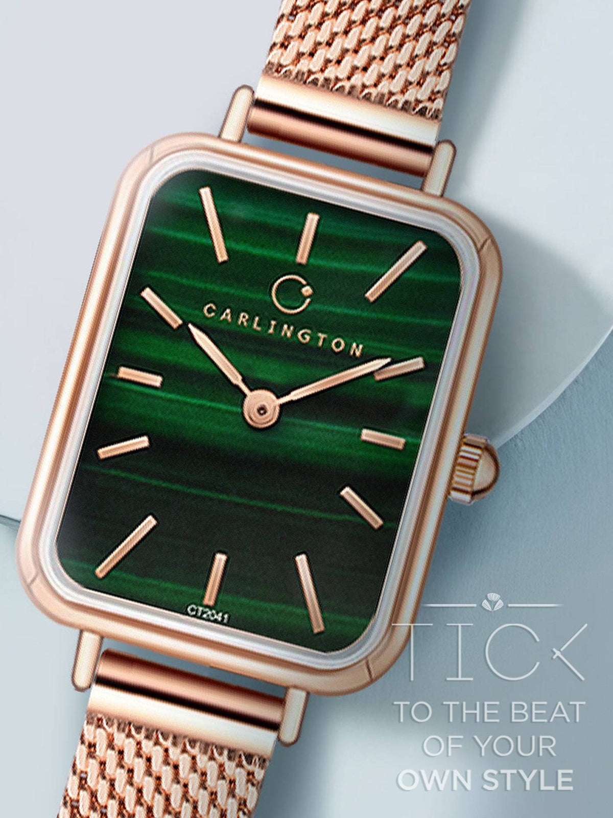 Women Rose Gold Stainless Steel Rectangular Dial Watch (Iconic 204Rosegreen) | W92 - view 1