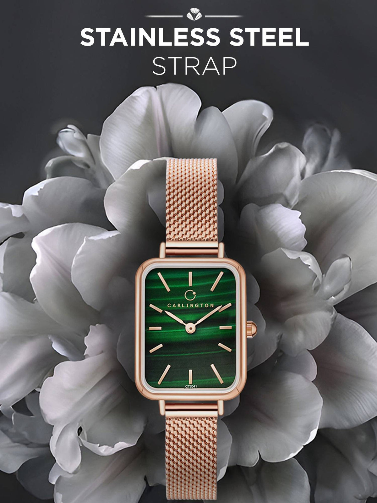 Women Rose Gold Stainless Steel Rectangular Dial Watch (Iconic 204Rosegreen) | W92 - view 2