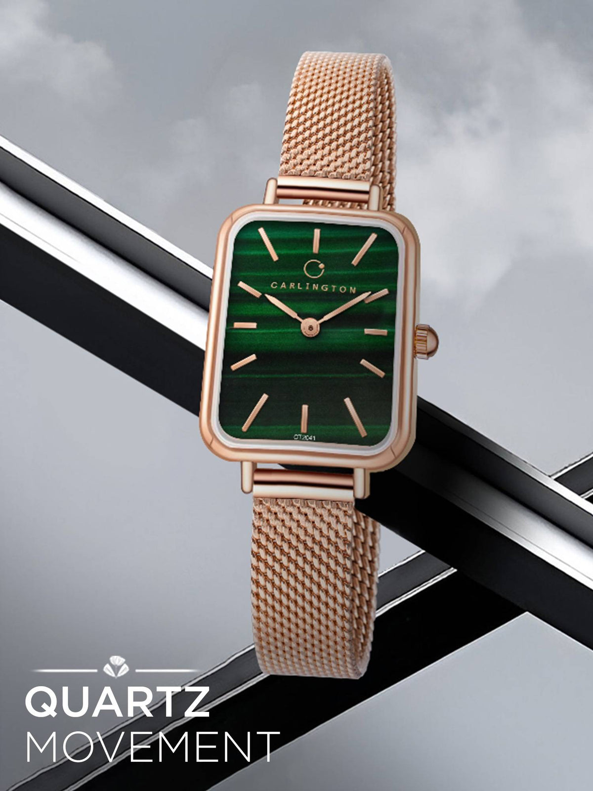 Women Rose Gold Stainless Steel Rectangular Dial Watch (Iconic 204Rosegreen) | W92 - view 3