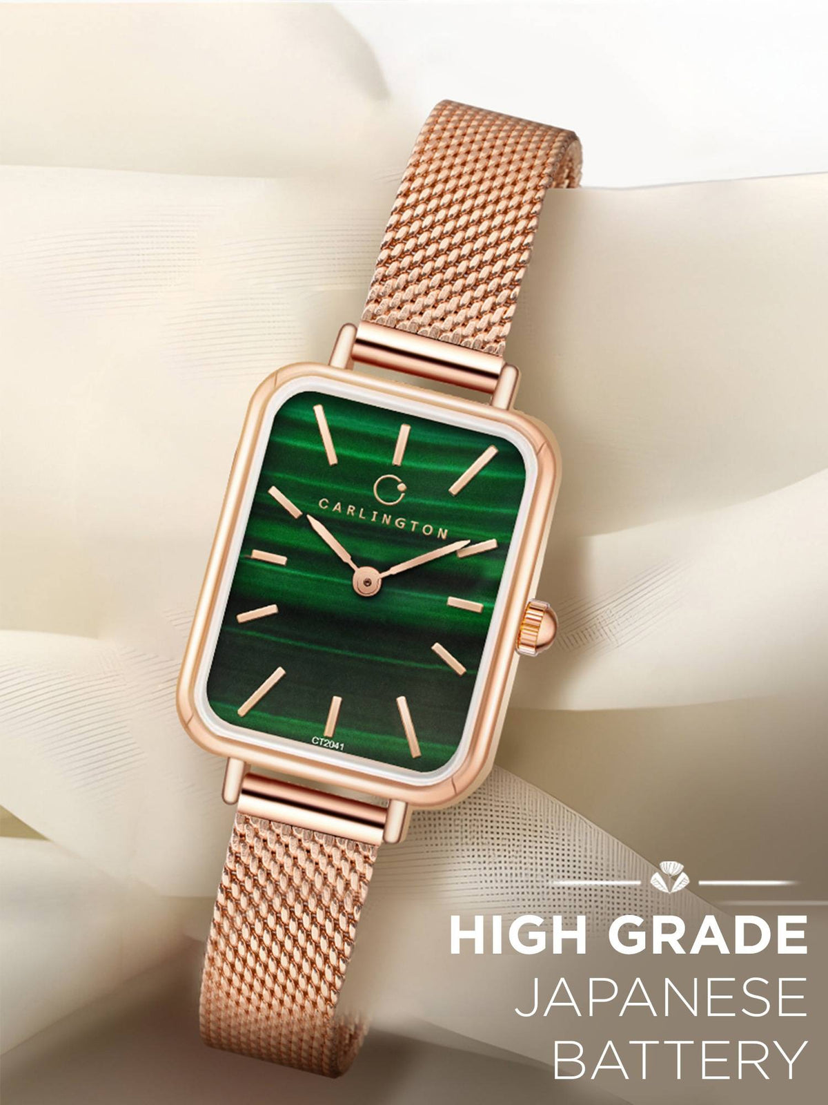Women Rose Gold Stainless Steel Rectangular Dial Watch (Iconic 204Rosegreen) | W92 - view 4