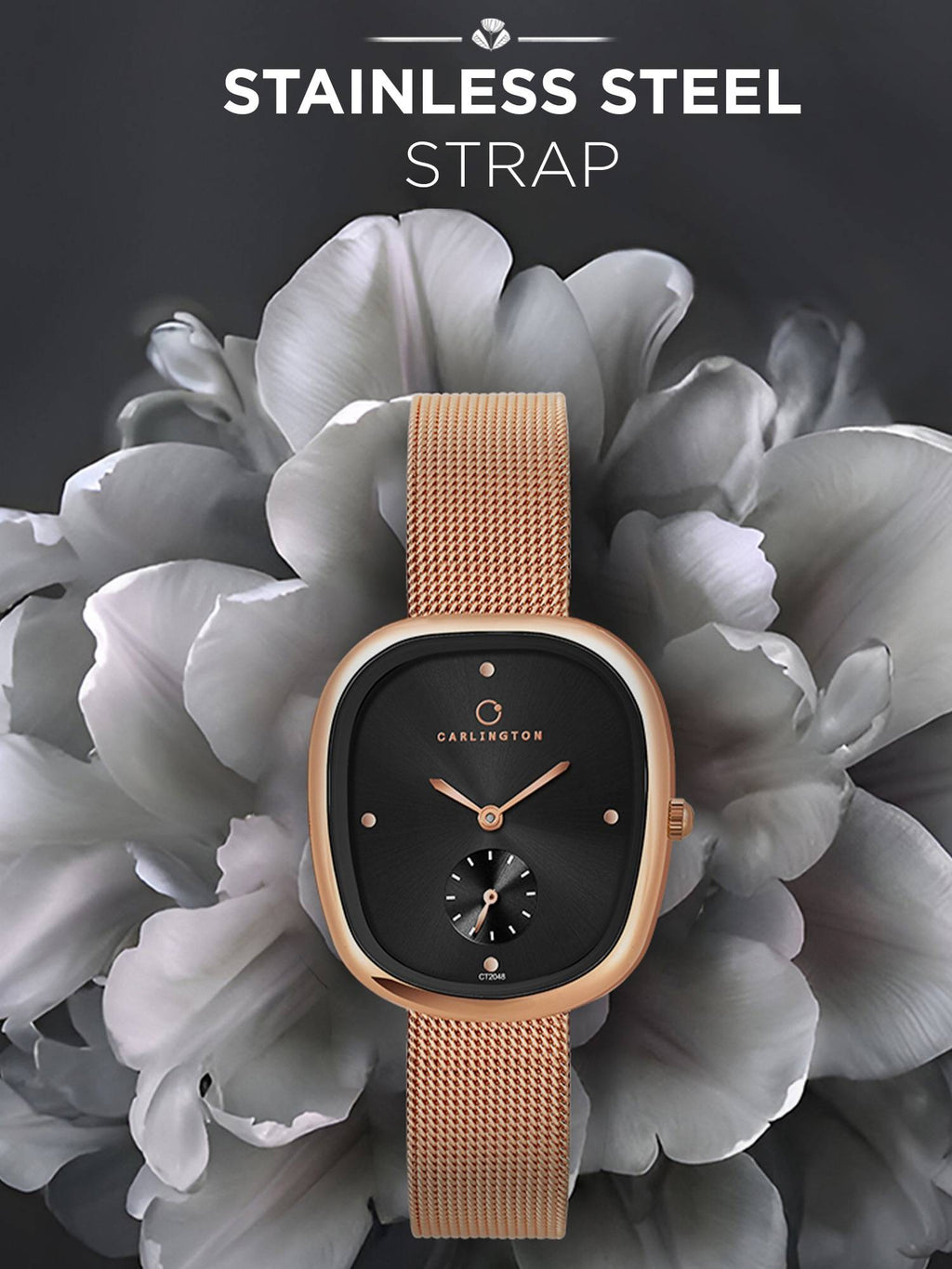 Women Rose Gold Stainless Steel Square Dial Watch (Iconic 2048 Roseblack) | W92 - view 2