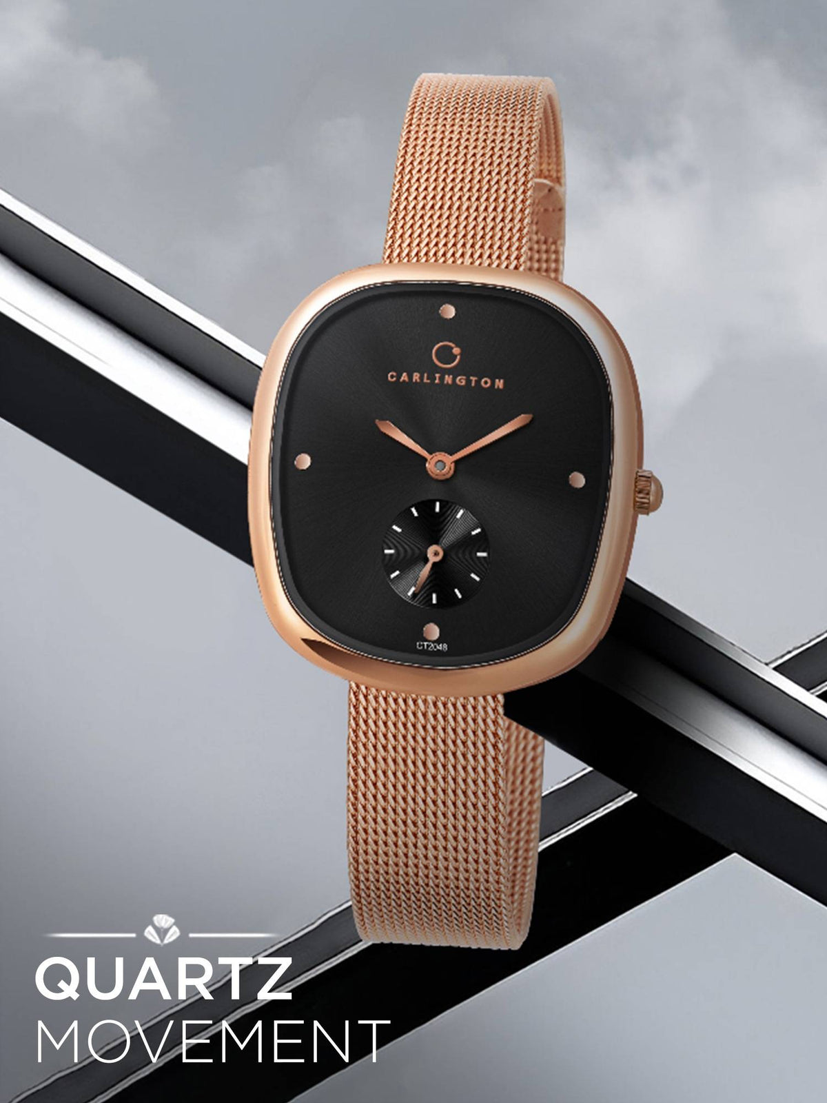 Women Rose Gold Stainless Steel Square Dial Watch (Iconic 2048 Roseblack) | W92 - view 3