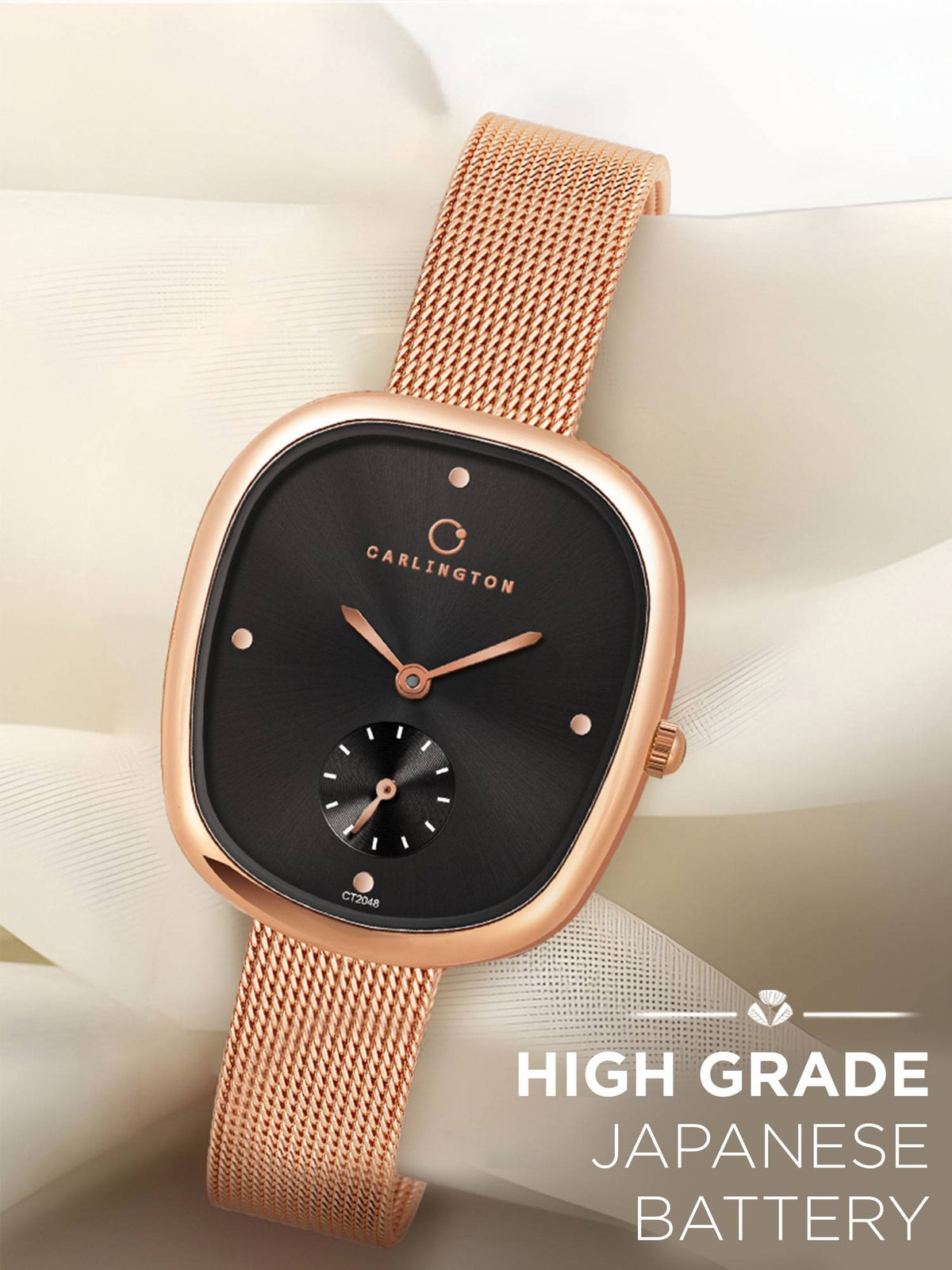Women Rose Gold Stainless Steel Square Dial Watch (Iconic 2048 Roseblack) | W92 - view 4