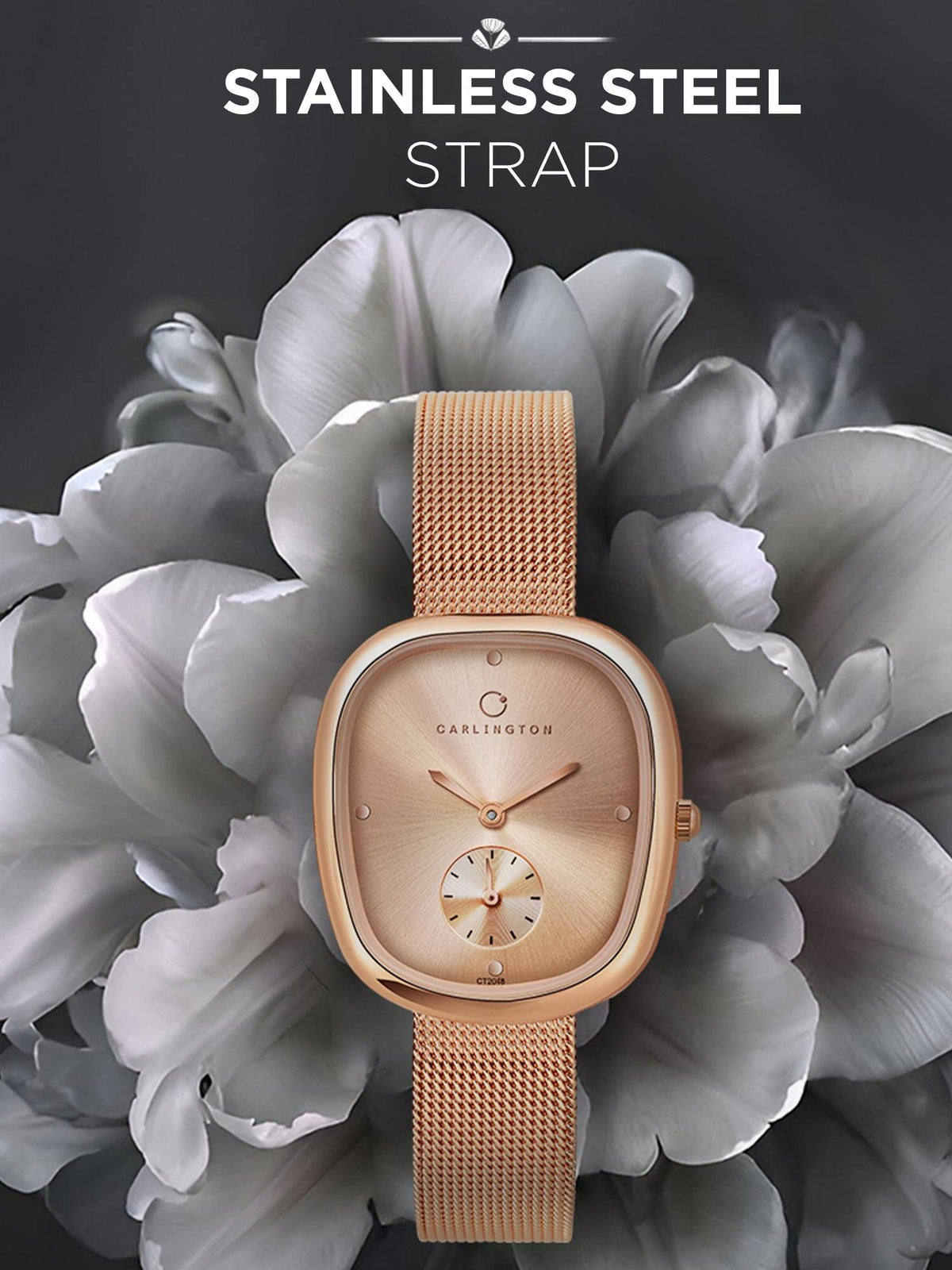 Women Rose Gold Stainless Steel Square Dial Watch (Iconic 2048 Roseblack) | W92 - view 10